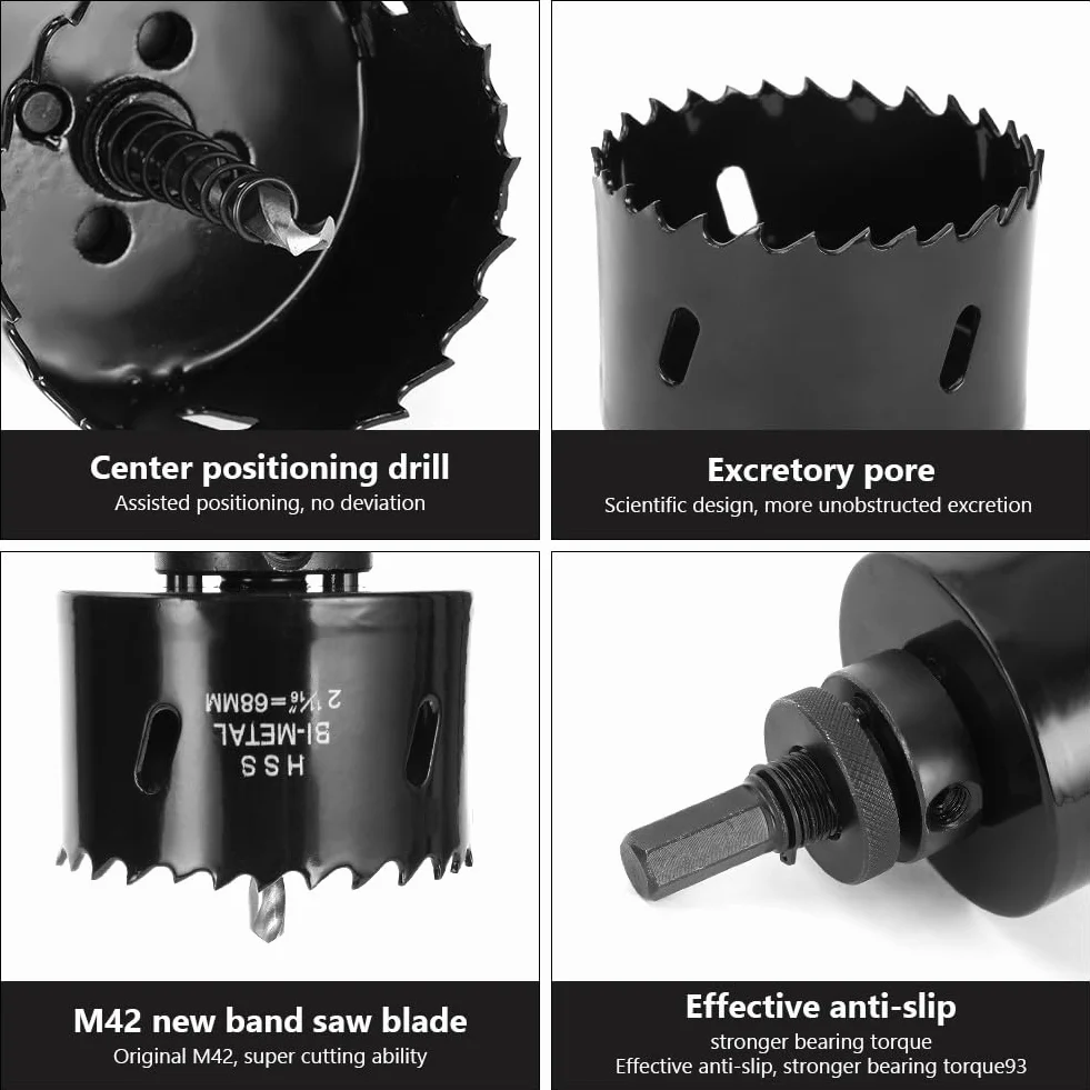 Flintronic Bimetaliczna piła koronowa 68 mm M42 HSS Bi-Metal z adapterem i wiertłem pilotowym do metalu aluminium drewna PVC plastik