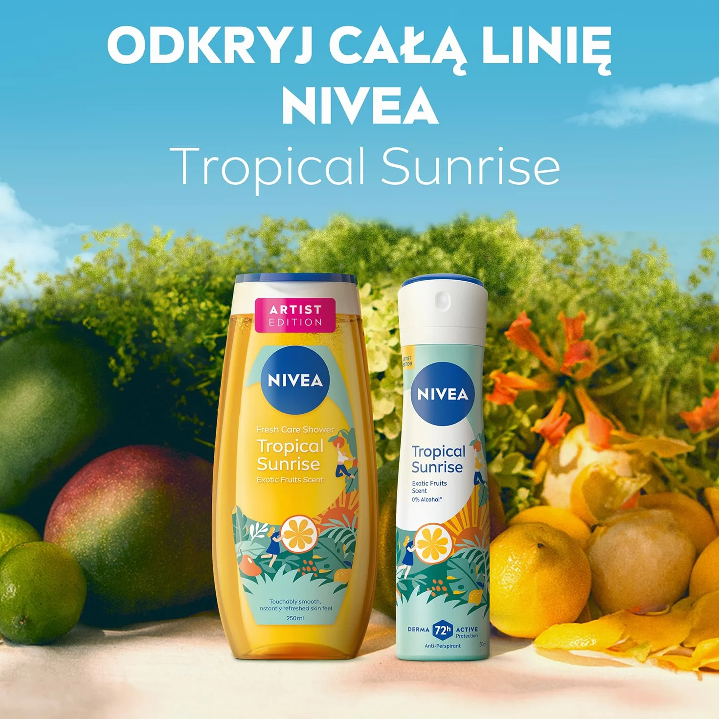 NIVEA Tropical Sunrise Odświeżający żel pod prysznic z witaminą C i E - egzotyczne owoce, 250 ml