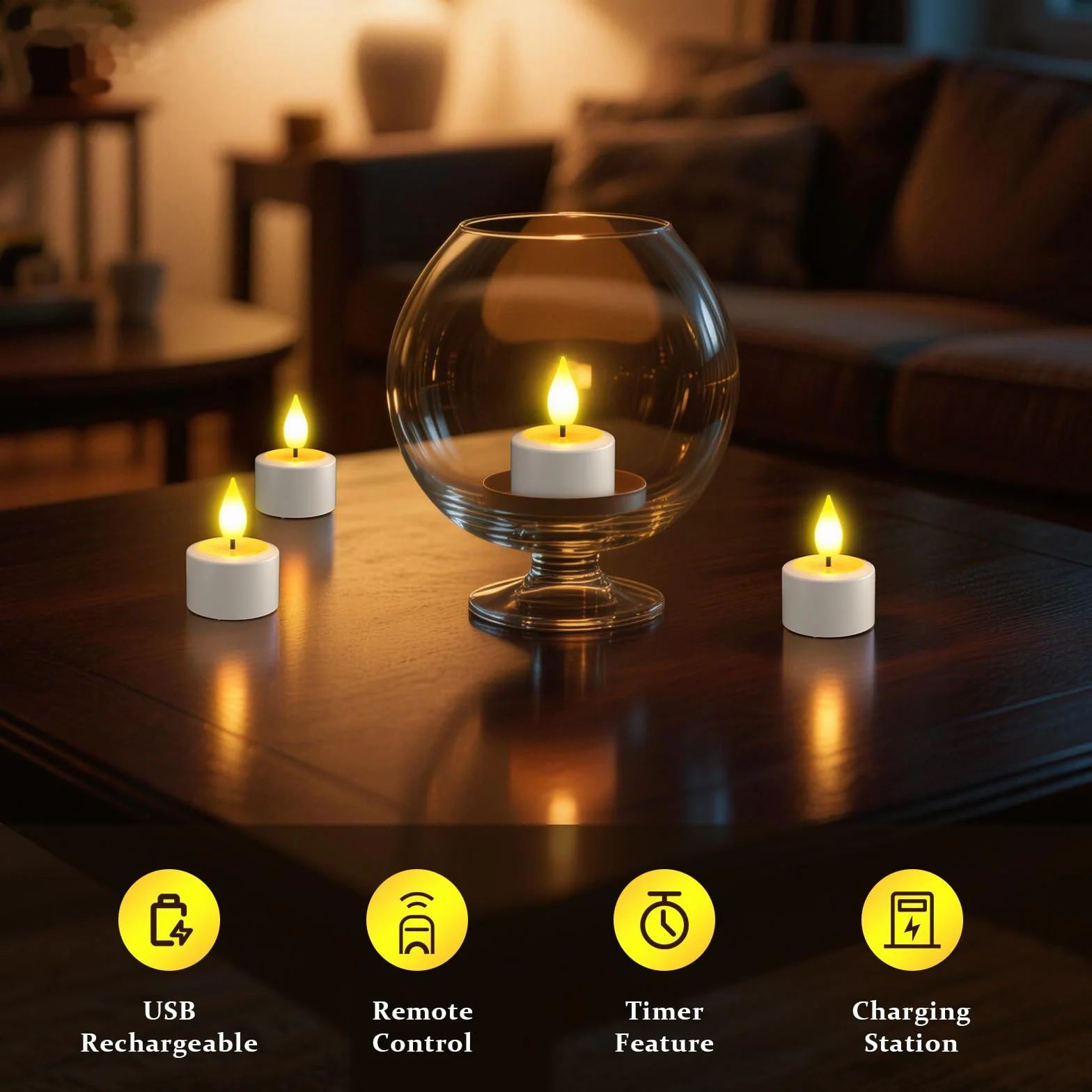 SoulBay LED świeczki ładowalne z timerem, stacja ładowania, zestaw 6 sztuk, migoczące z pilotem