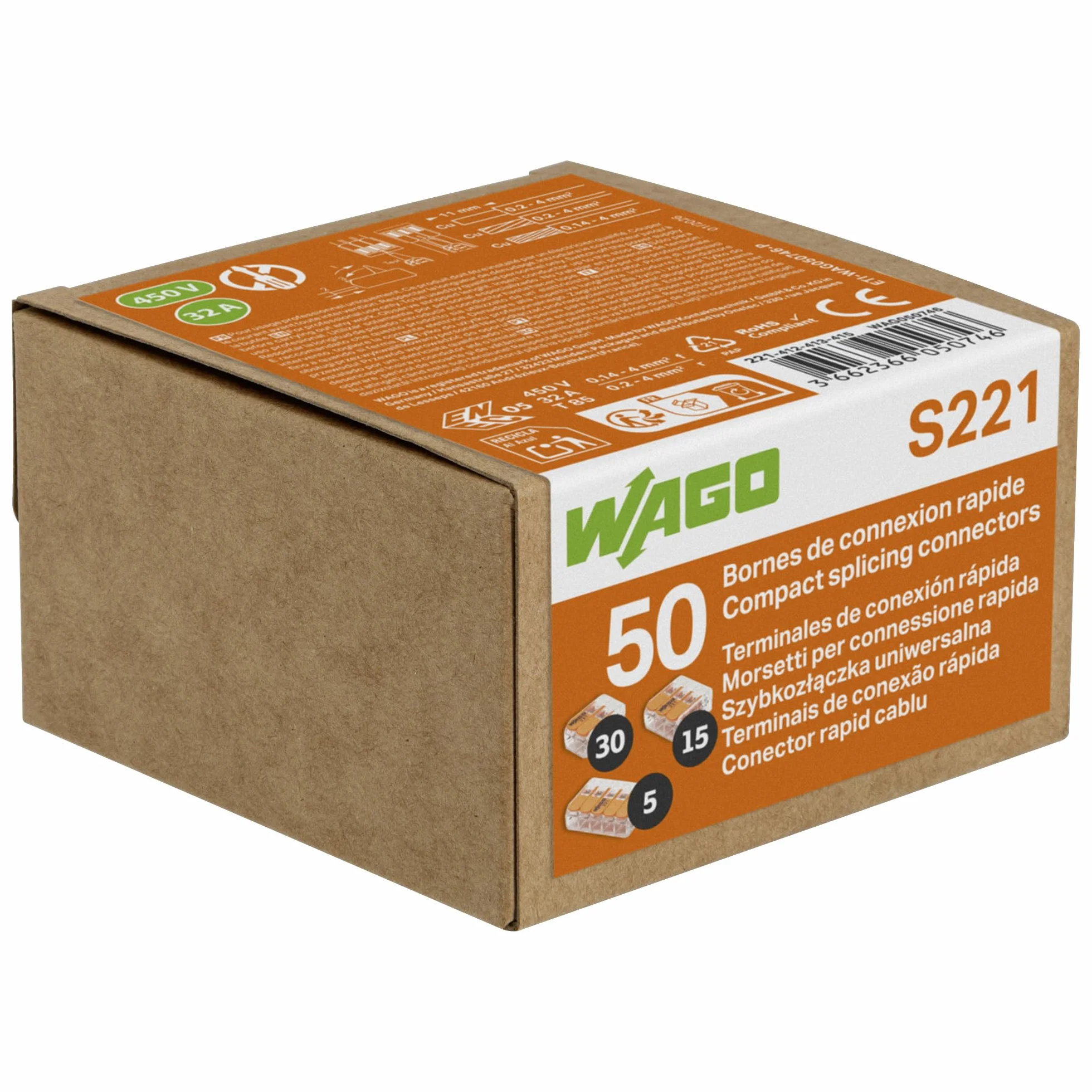 Różnobarwne pudełko WAGO 50 zacisków - 30 x 2,15 x 3 i 5 wejść