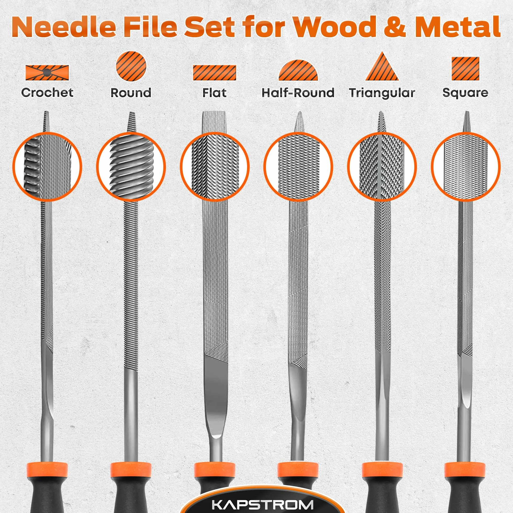 Needle File Set 6 Files for Wood Metal Plastic Jewellery, Small Round Half-Round Square Triangle Flat Flat Pointed, Carpenter's Fine Finishing