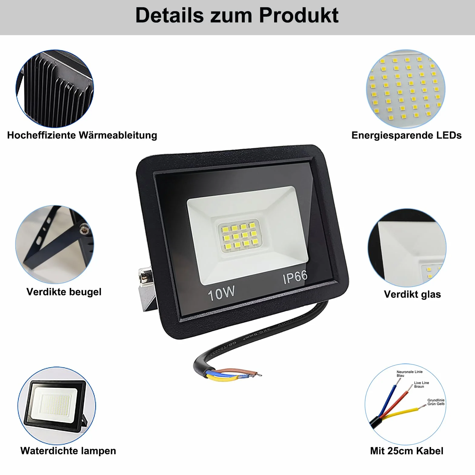 Reflektor LED 10W 5 sztuk 3000K ciepła biel IP65 wodoszczelny super jasny do ogrodu