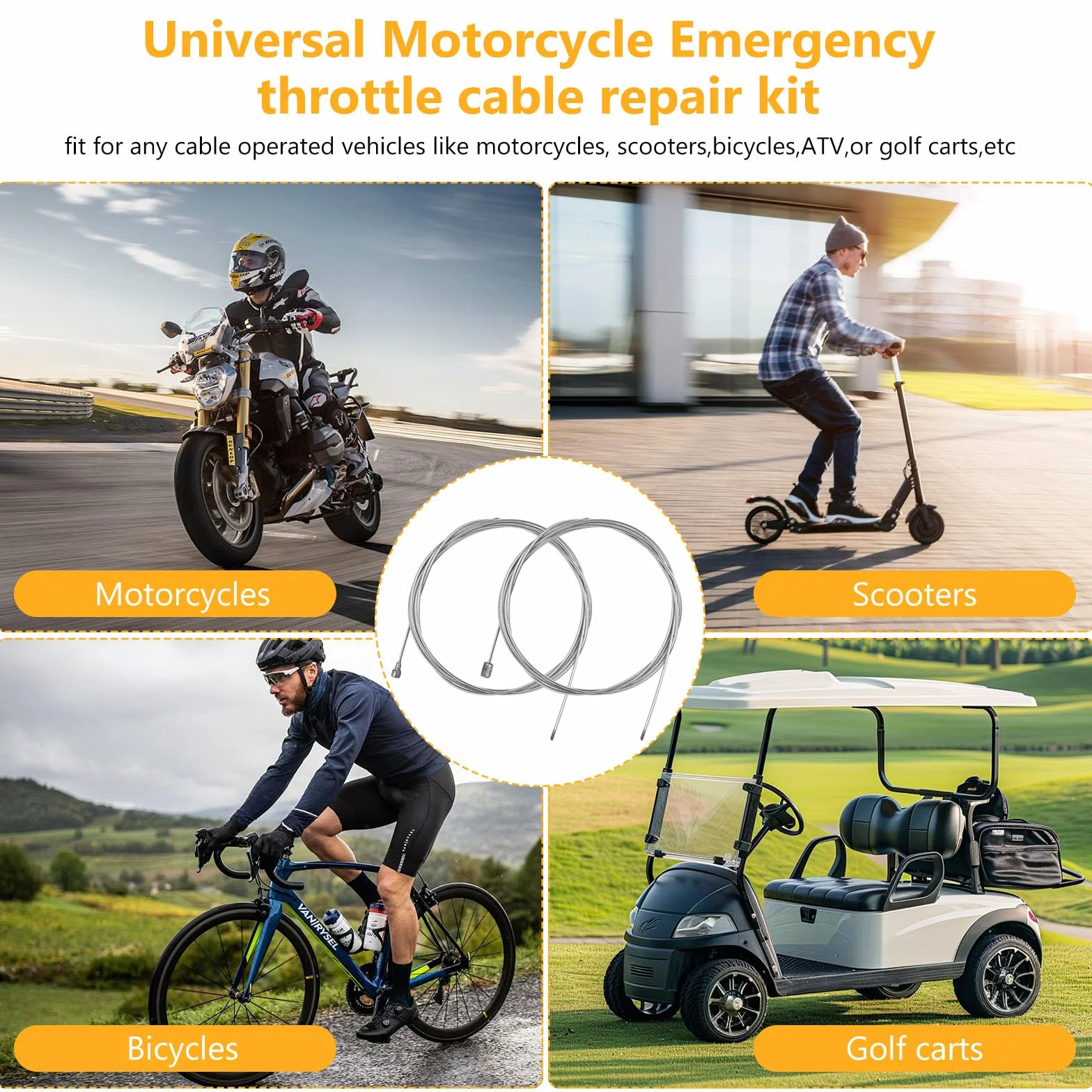 2 szt. linki Bowden 2 m do przerzutek, uniwersalny zestaw naprawczy linek moto/rower: linka gazu, zmiany biegów, hamulcowa; do motoroweru i mopeda, z 9 końcówkami (nyplami)