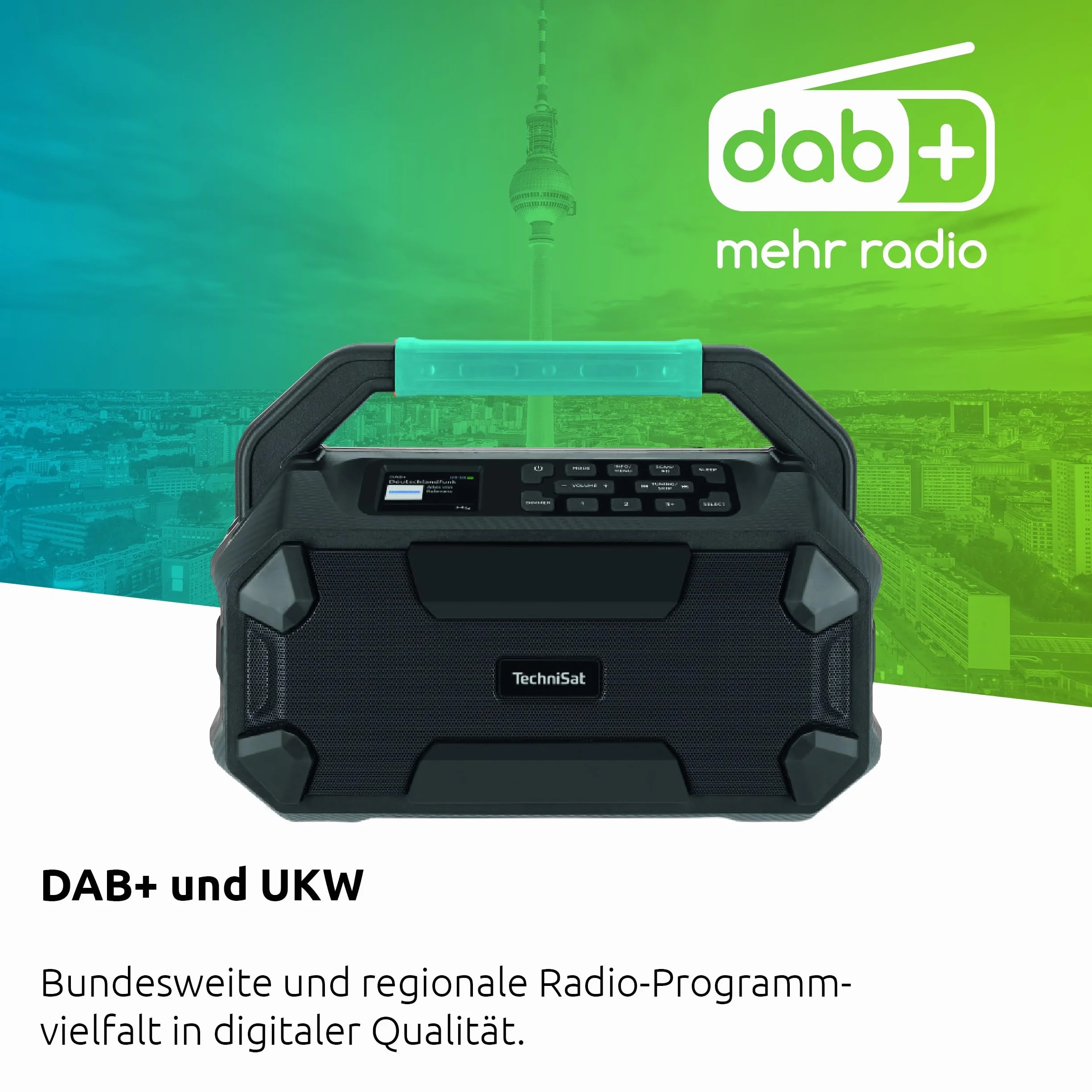 TechniSat Viola 231 OD akumulator Makita kompatybilne radio budowlane DAB+ UKW AUX in Bluetooth IPX4 ochrona przed wodą rozbryzgową 2 x 15 W głośniki stereo