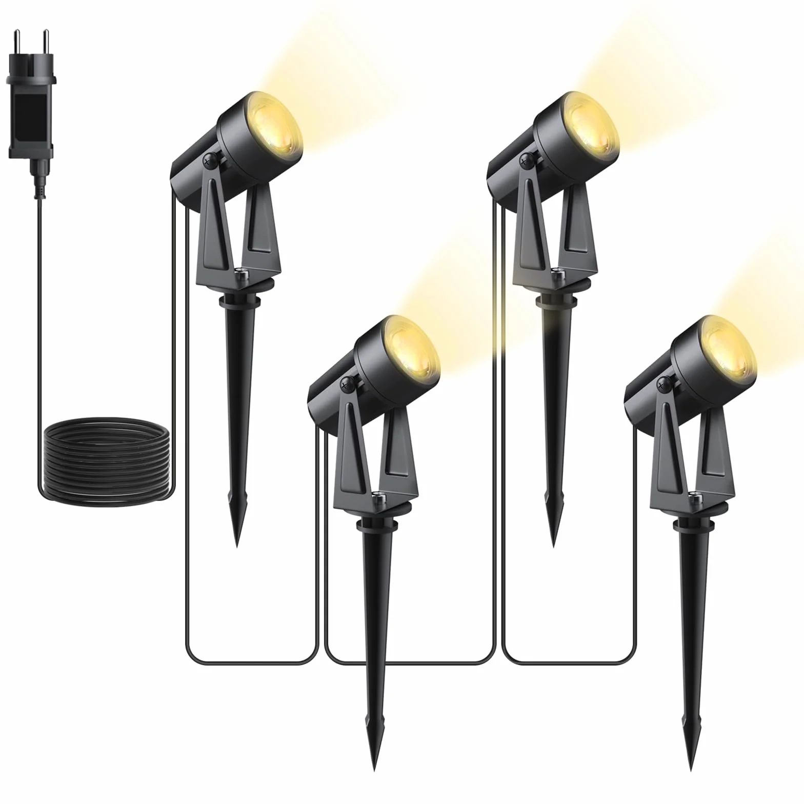 Svater Zewnętrzna lampa punktowa LED 4 x 2W, oświetlenie ogrodowe 14 m, reflektor LED na taras i patio, lampa zewnętrzna, reflektor punktowy 3000 K, do roślin, ścieżki, z uchwytem na lampę