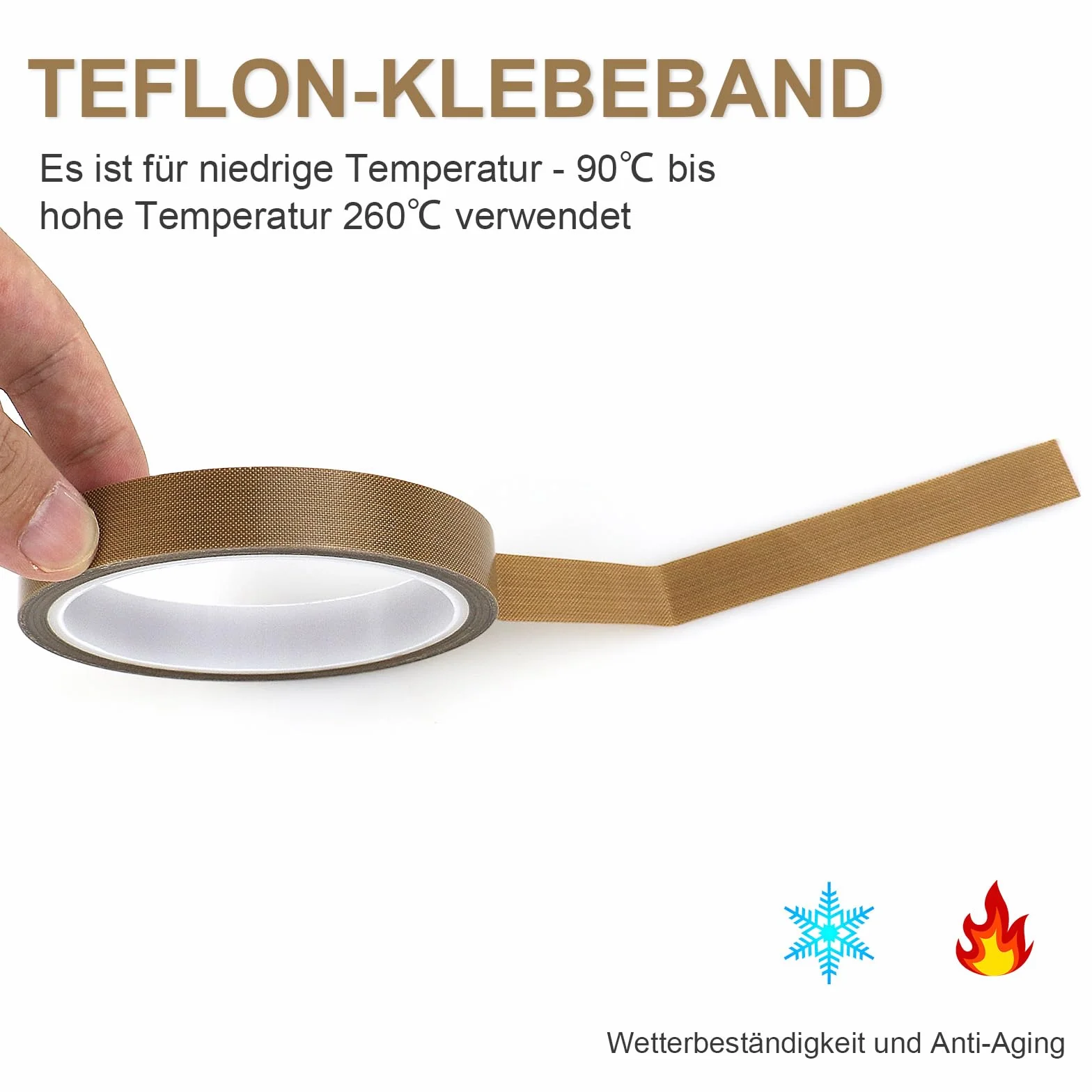 BOMEI PACK Samoprzylepna taśma teflonowa, odporna na wysokie temperatury, do 260°C, 15 mm x 10 m x 0,18 mm (gł.)