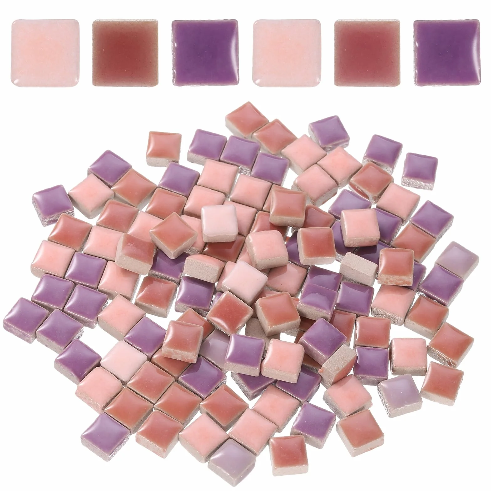 QUARKZMAN Kwadratowe płytki mozaikowe, 100 g, kolorowe płytki ceramiczne do majsterkowania, do dekoracji domu, rzemiosło, projekty DIY, 1 x 1 cm, mieszanka fioletu