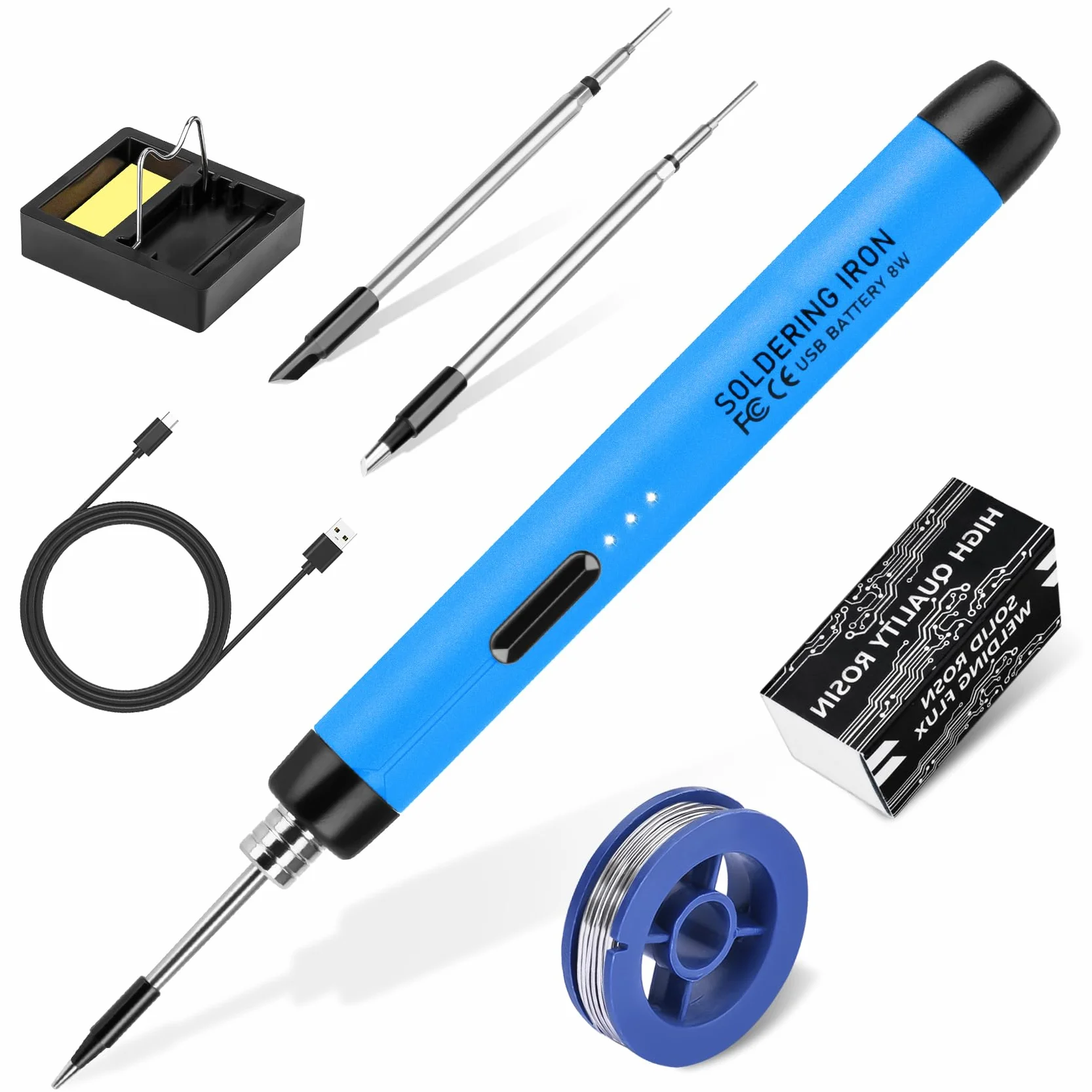 Bezprzewodowy zestaw do lutowania USB z 3 ustawialnymi temperaturami 300℃-450℃, 3 końcówkami, podstawką i drutem