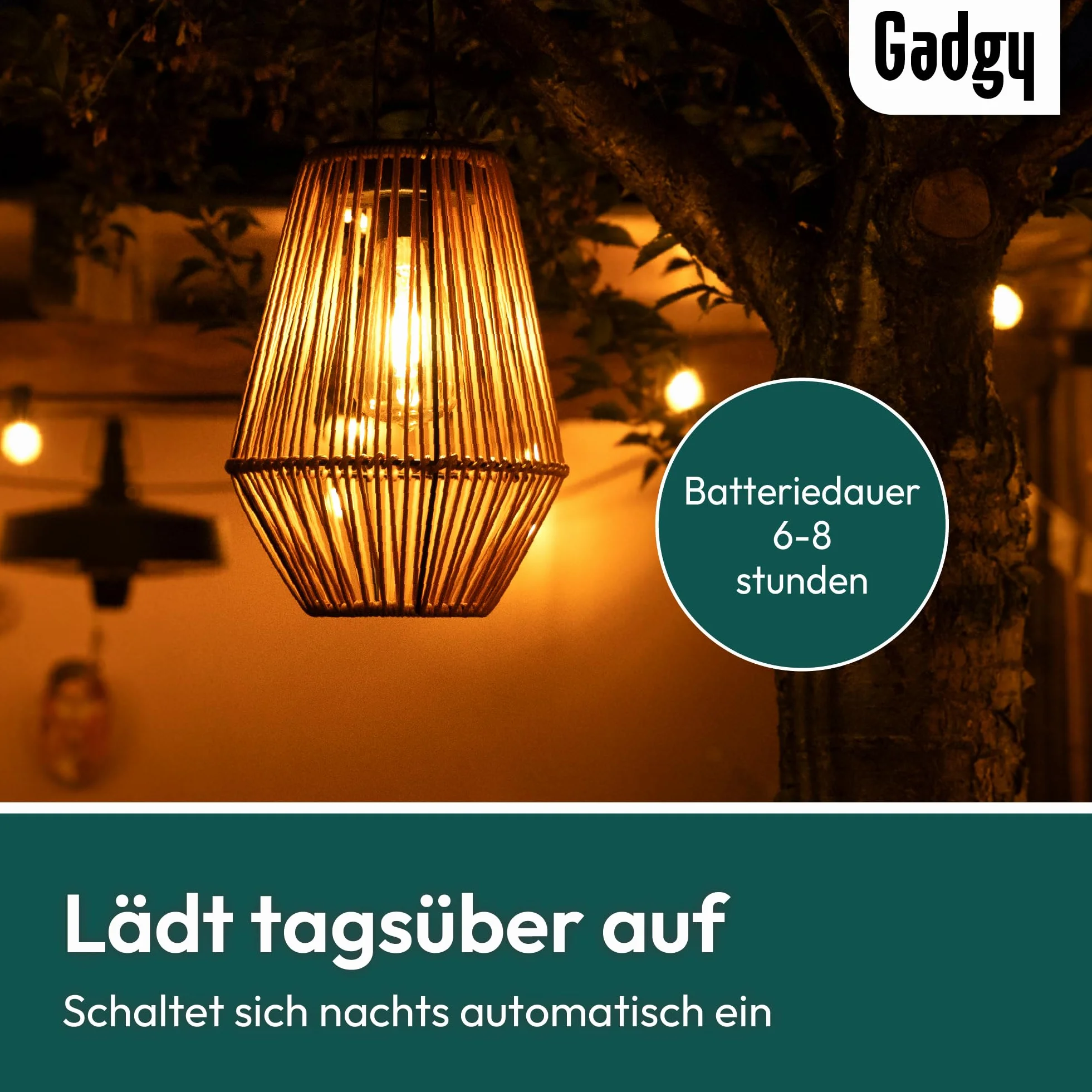 Gadgy Solarlampe für außen Garten - Wasserdichte Solar Leuchte Garten draußen - Solar Laterne für draußen Rattan Optik - Gartenleuchten solar - braun