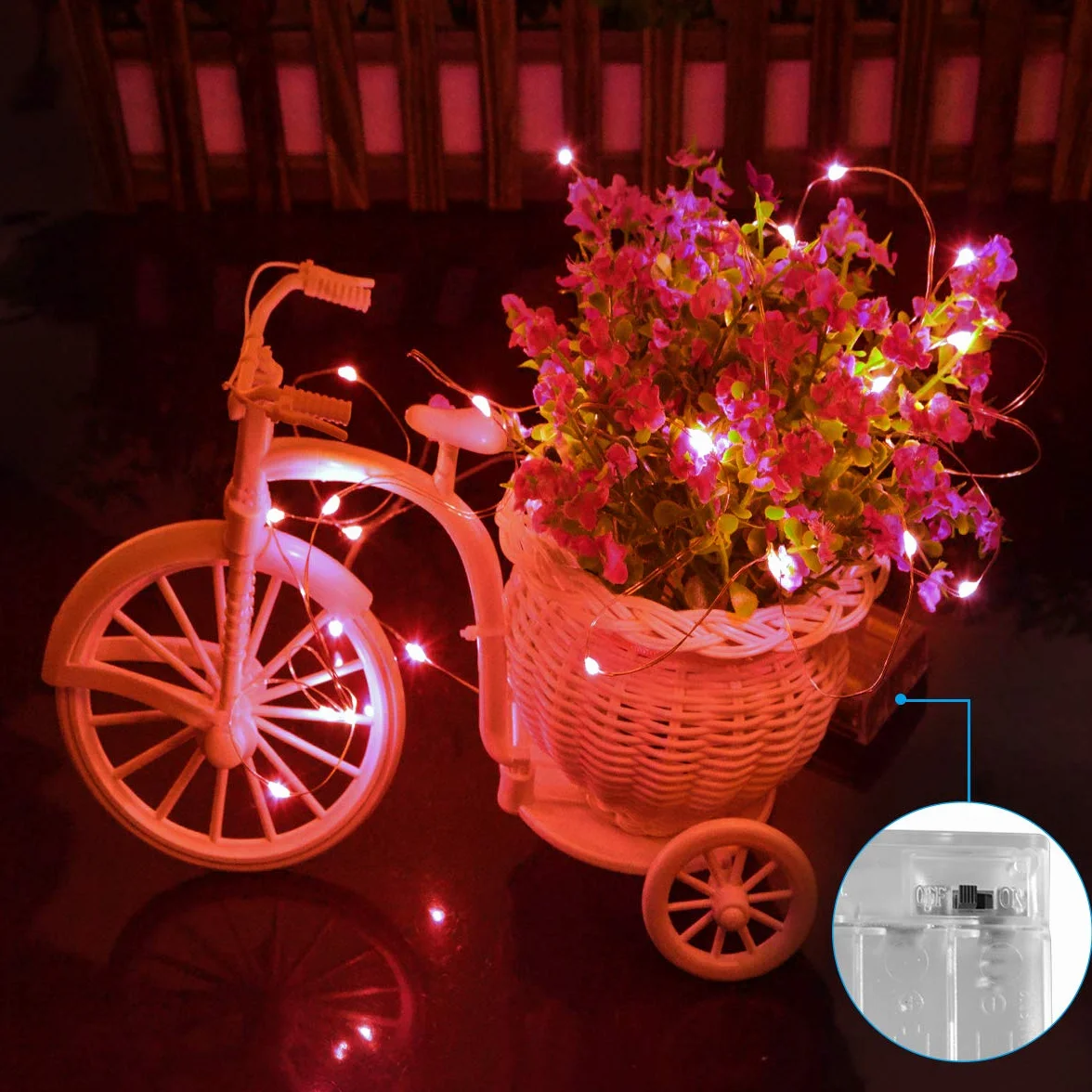 Micro Fairy Lights, lampki strunowe Dalugo zasilane na baterie z 30 diodami LED na srebrnym przewodie (czerwony)