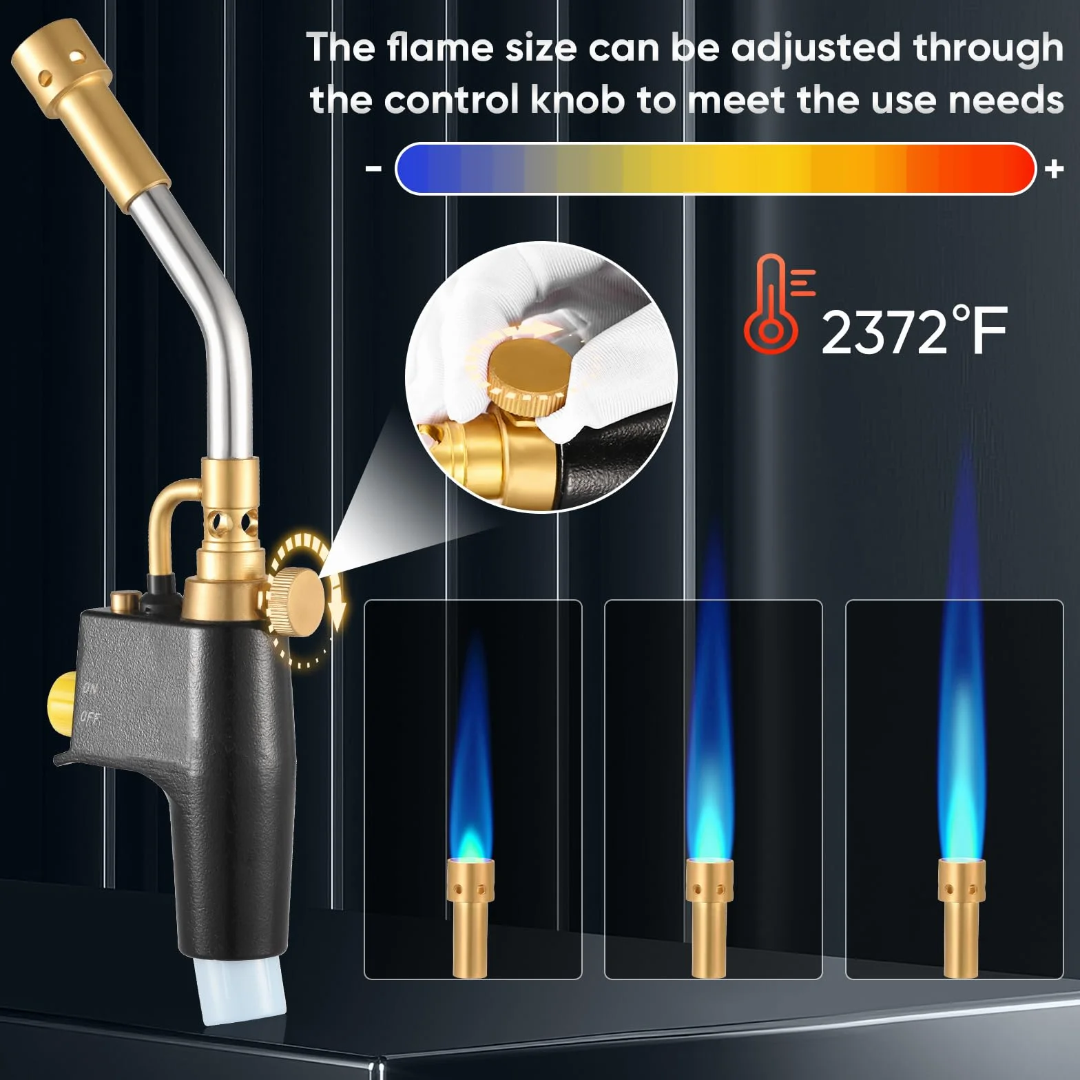 GJ-8000 Propan Torch Kit mit Selbstzündung, Messingknopf, 3 Düsen