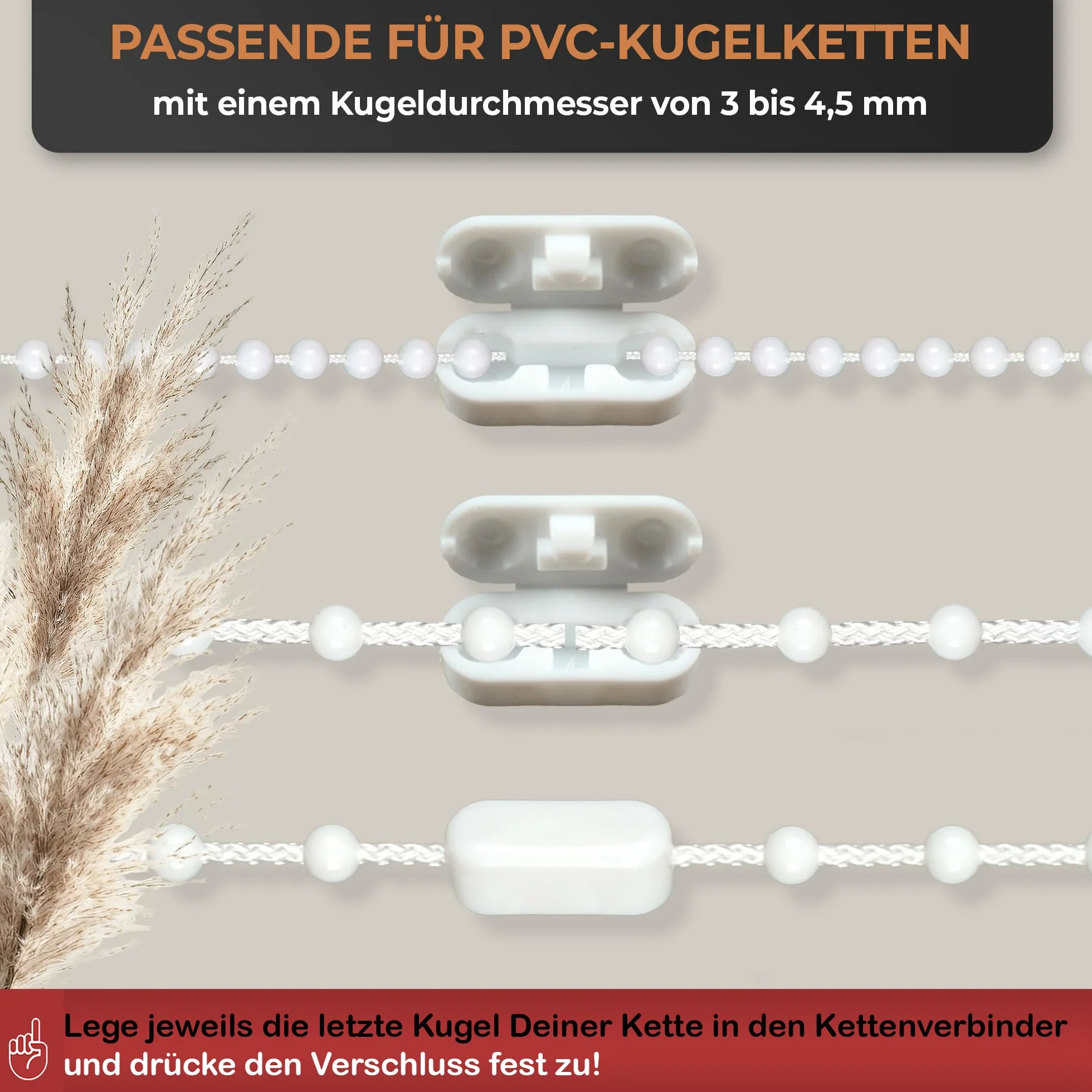 EFIXS roleta łączniki łańcuchowe do 4,5 mm średnicy kulki białe PCW do żaluzji i zasłon lamelowych