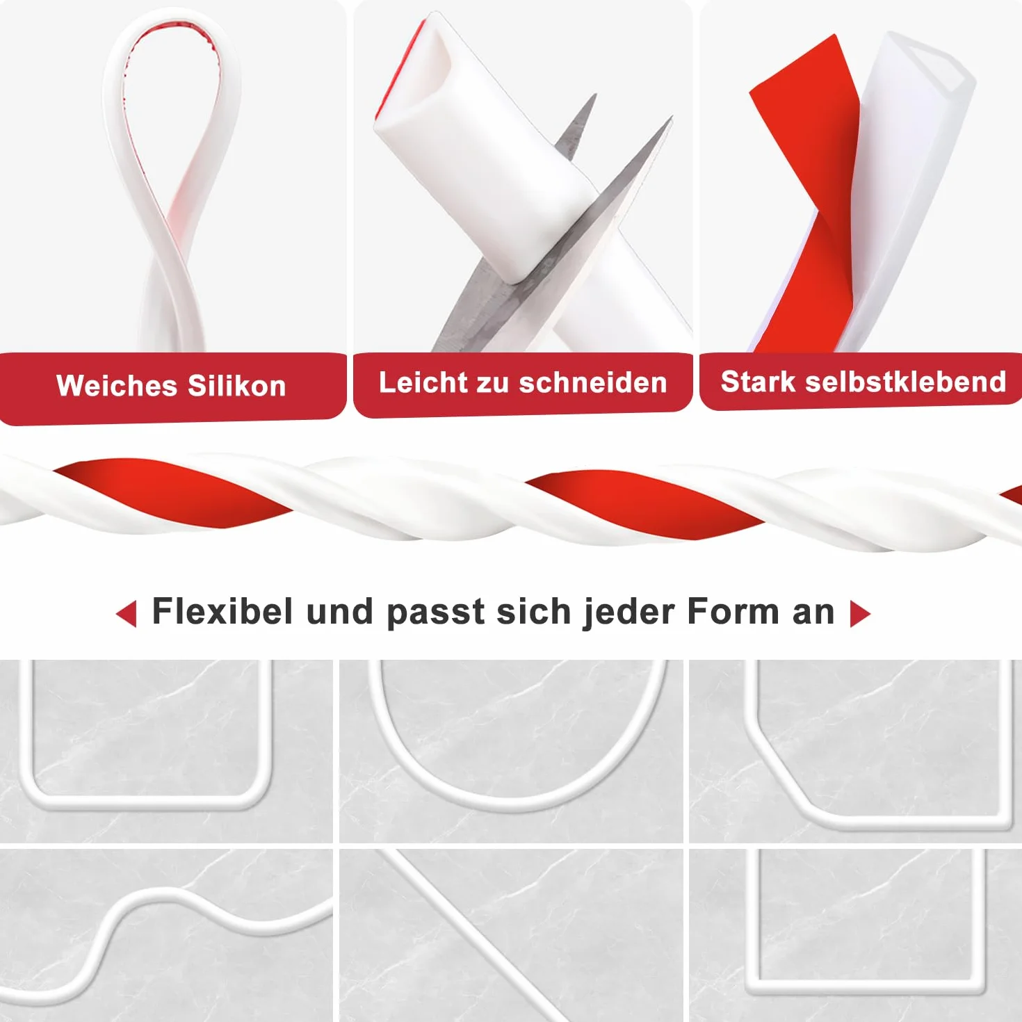 Silikonowy próg prysznicowy samoprzylepny składany pasek ochronny biały 4M