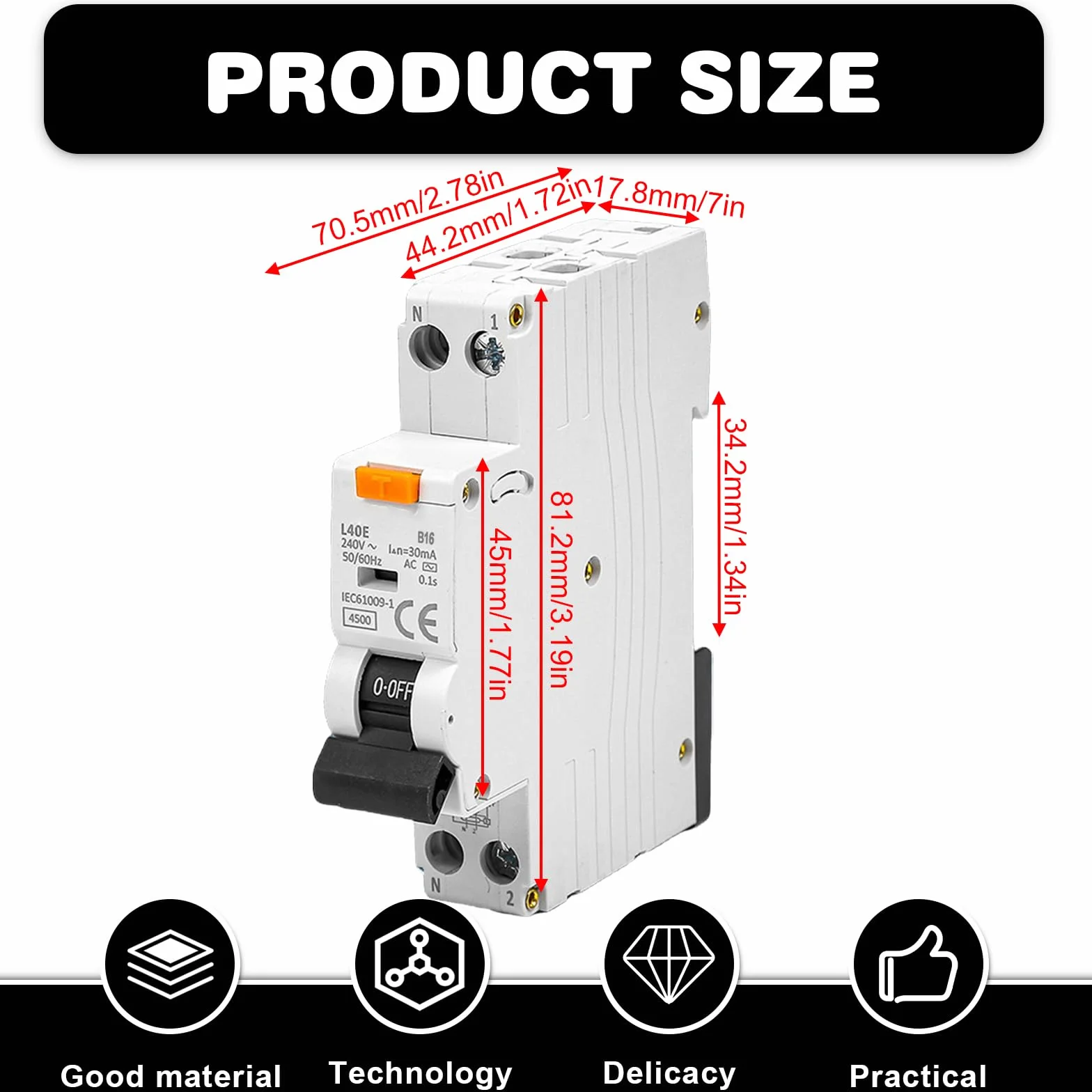 GOMETY Wyłącznik ochronny FI B16 30 mA RCBO RCD 6 kA 1P+N Typ A różnicowoprądowy 16 A 230 V FI/LS montaż na szynie DIN