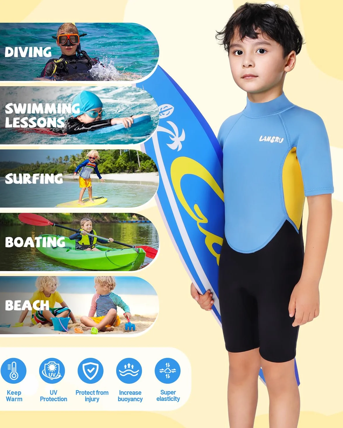 Kombinezon Dla Dzieci Dla Chłopców Kombinezon Nurkowy Neoprenowy 2,5 mm Ochrona UV Z Tyłu Zamek Krótki Kombinezon Do Nurkowania Surfing