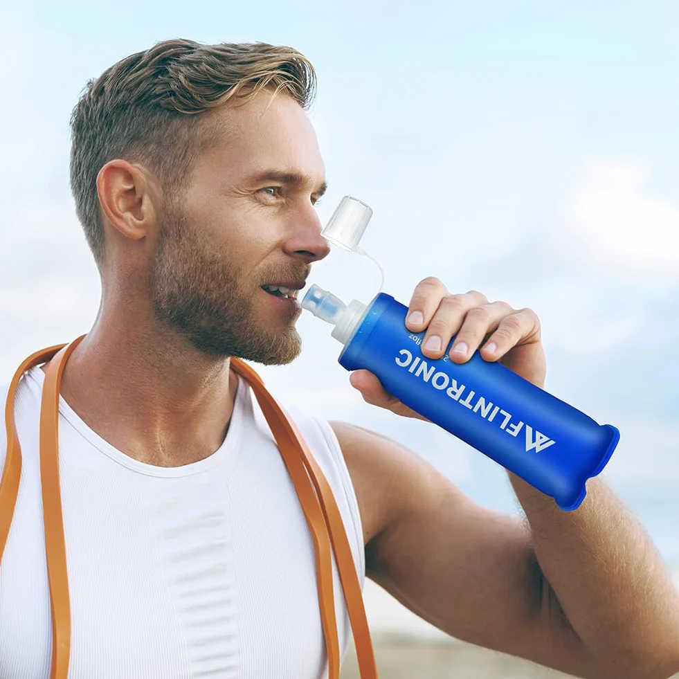 flintronic Miękka butelka TPU, 250 ml, składana butelka na wodę, lekka, miękka butelka na wodę dla obu płci, bez BPA, szczelne, składane butelki na wodę do biegania, jazdy na rowerze, wspinaczki, 2