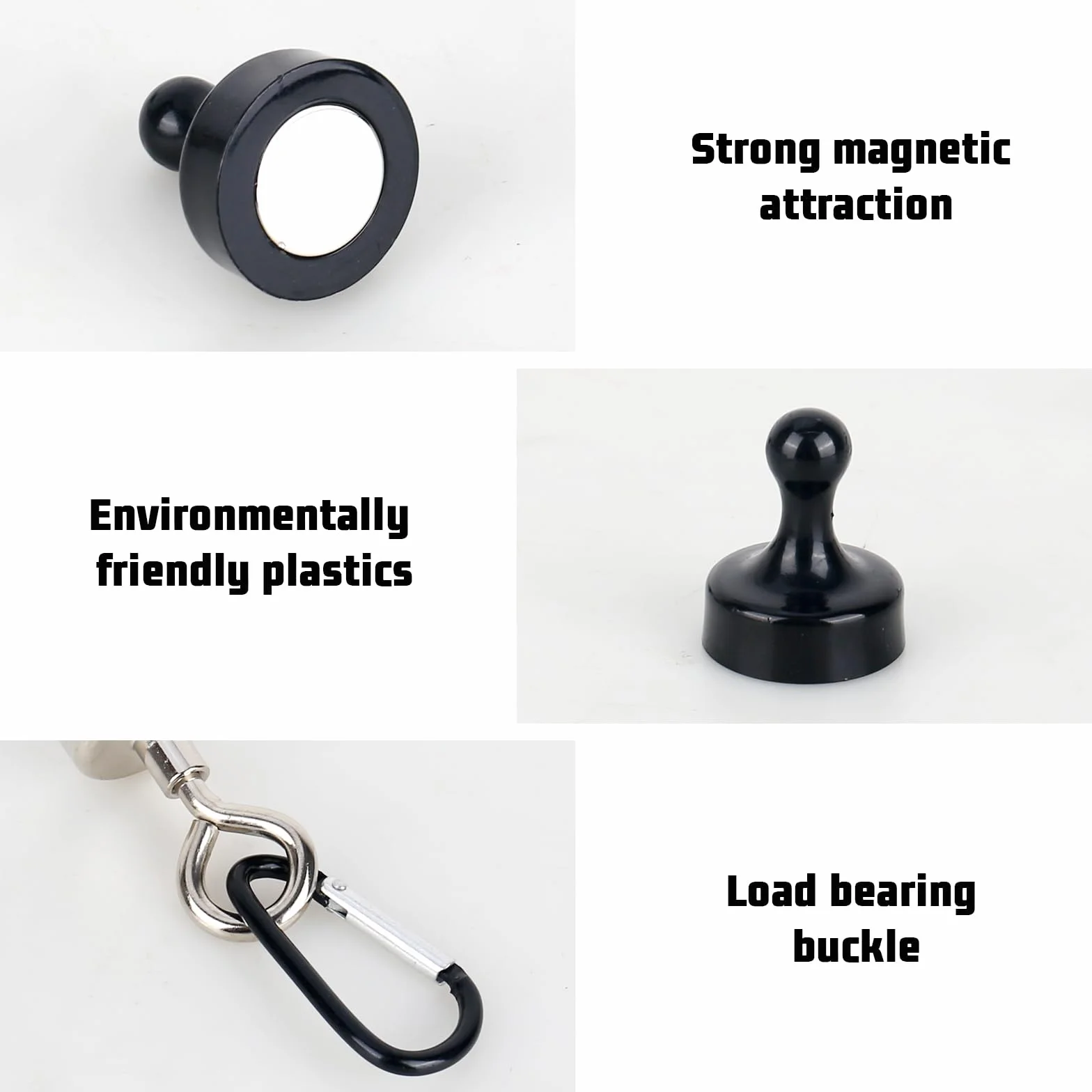 4 sztuki czarnych haczyków magnetycznych, ekstra mocne magnesy z haczykami