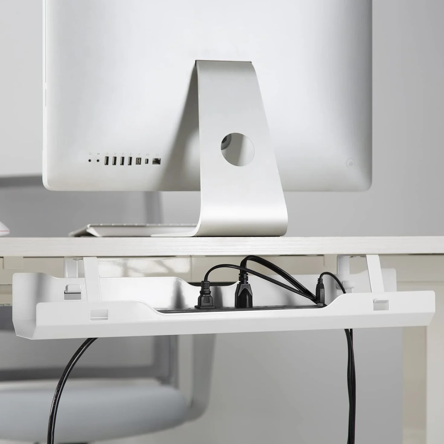 Organizer na Kable pod Biurko 60 cm Biały Uchwyt na Przewody