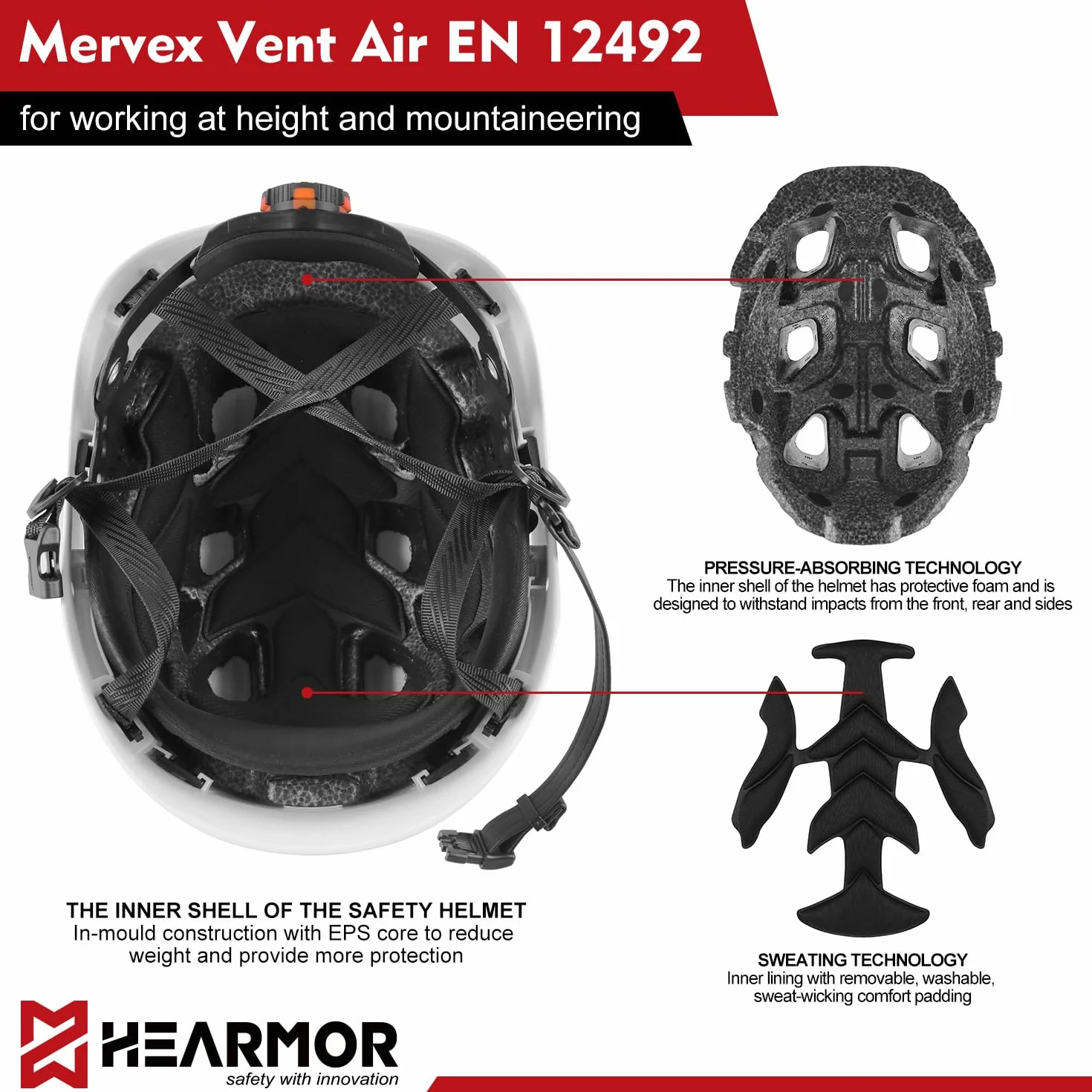 HEARMOR Kask budowlany z wizjerem, kask budowlany dla dorosłych ABS, kask roboczy dla mężczyzn, EN397 i EN12492, amortyzacja uderzeń, odporność na penetrację, wizjer, przezroczysty lub przydymiony