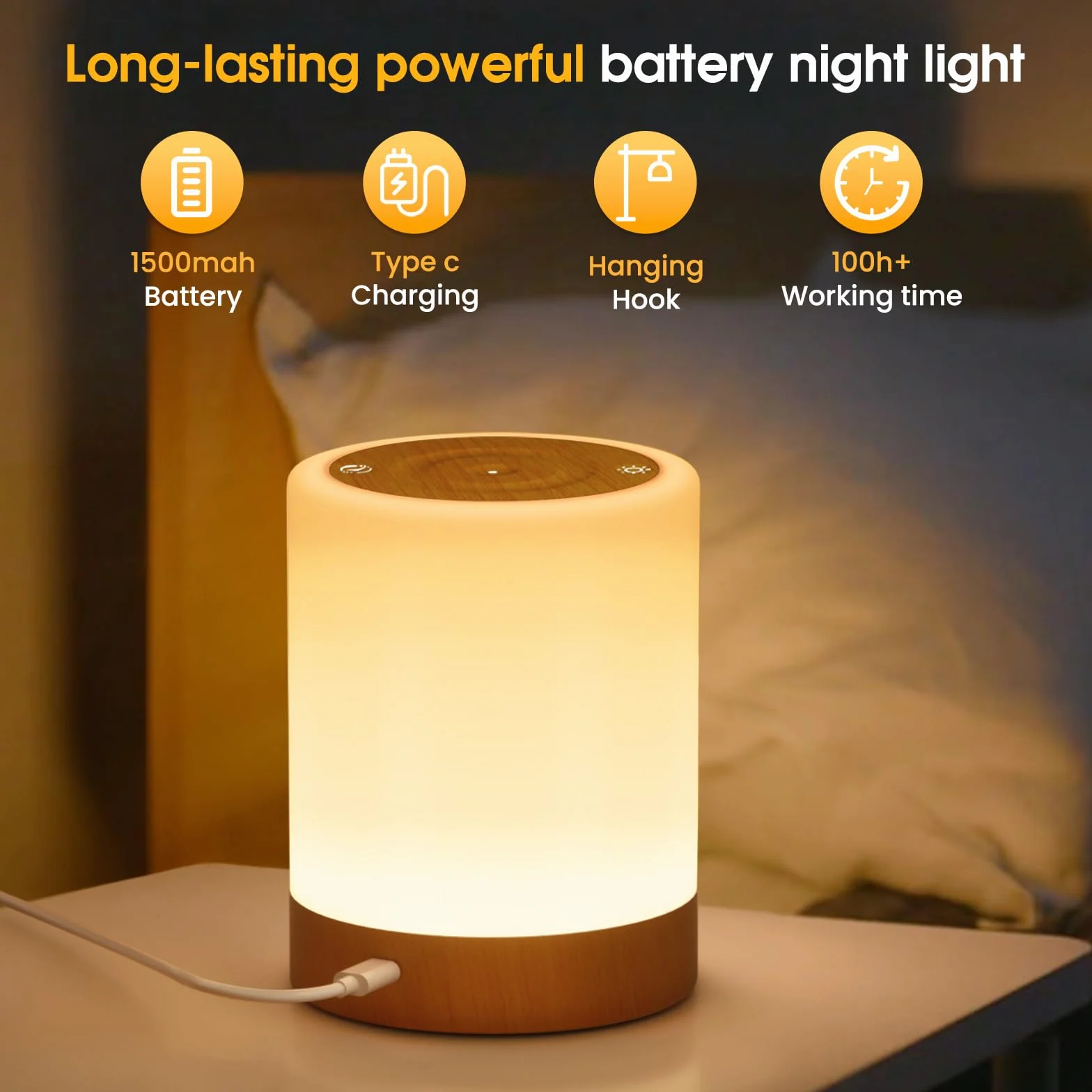 Lampka nocna LED dotykowa 256 kolorów ściemniana USB timer pamięć dla dzieci
