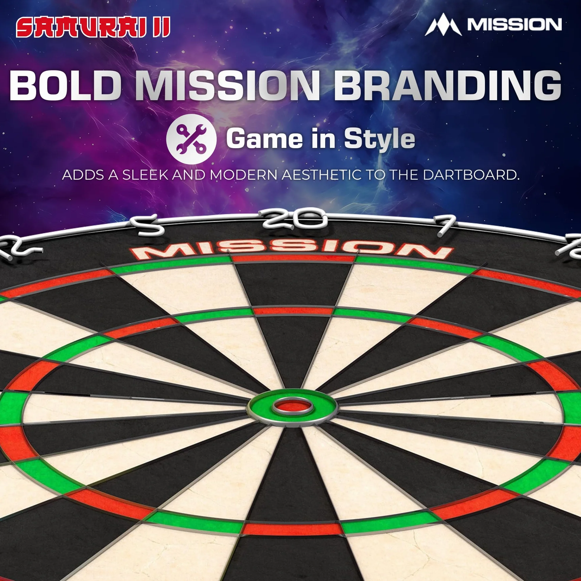 Mission Darts DB023 Samurai II | Profesjonalna tarcza w standardzie zawodowym do rzutek, z ultracienką konstrukcją drucianą i odpornymi na blaknięcie kolorami