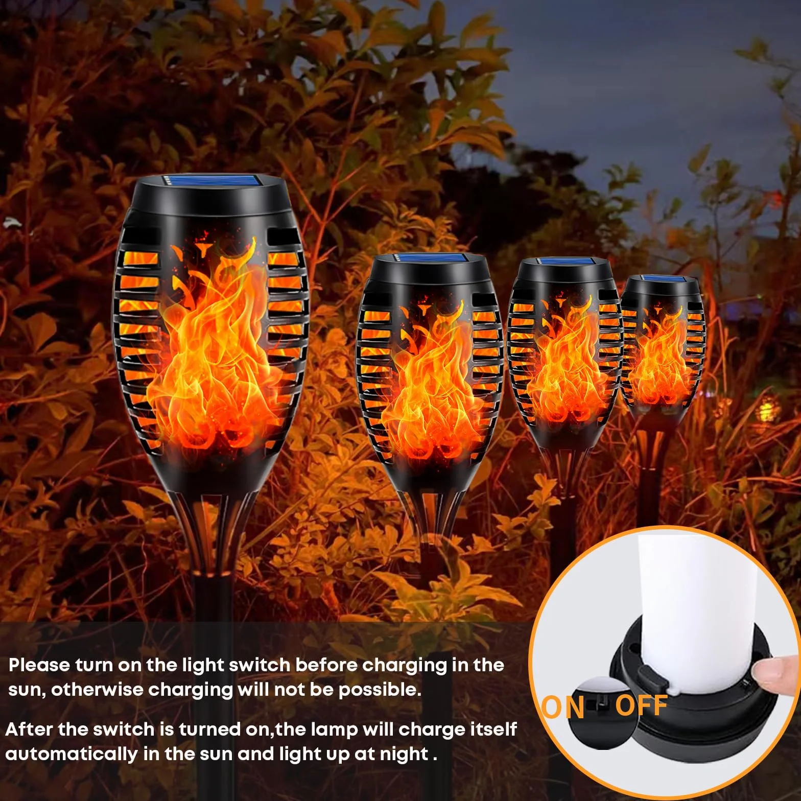 LQWELL Latarki solarne ogrodowe IP65 2 sztuki 12 diod LED realistyczna lampa ścieżkowa z płomieniem