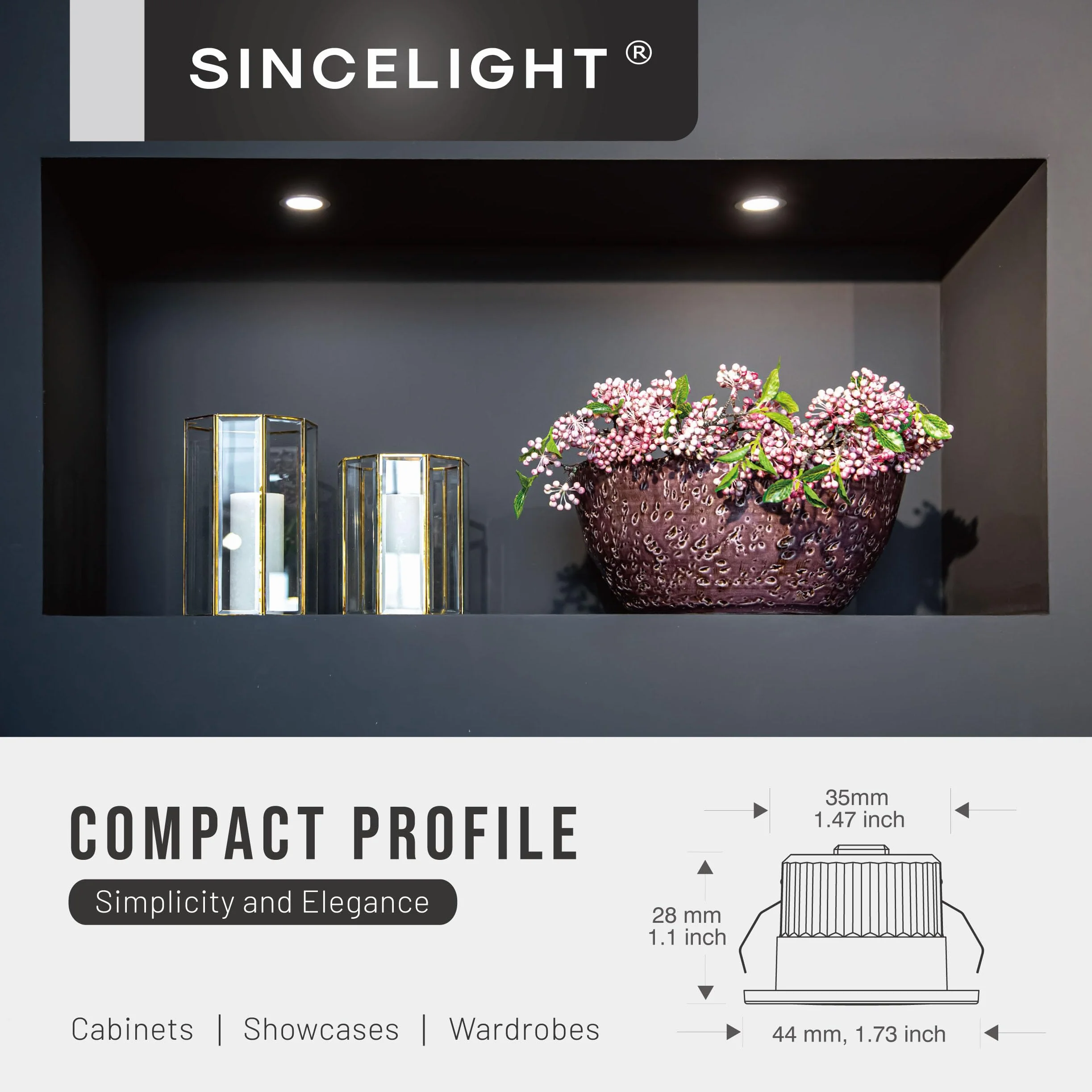 SINCELIGHT MINI Reflektory Sufitowe LED, 3W Mały Downlight do otworów 35-40mm w Sufitu/Szafki/Gabloty, Wymienny Pierścień Biały/Czarny, Wodoodporność IP65, RA≈92, Neutralny Biały 4000K, 5 Szt.