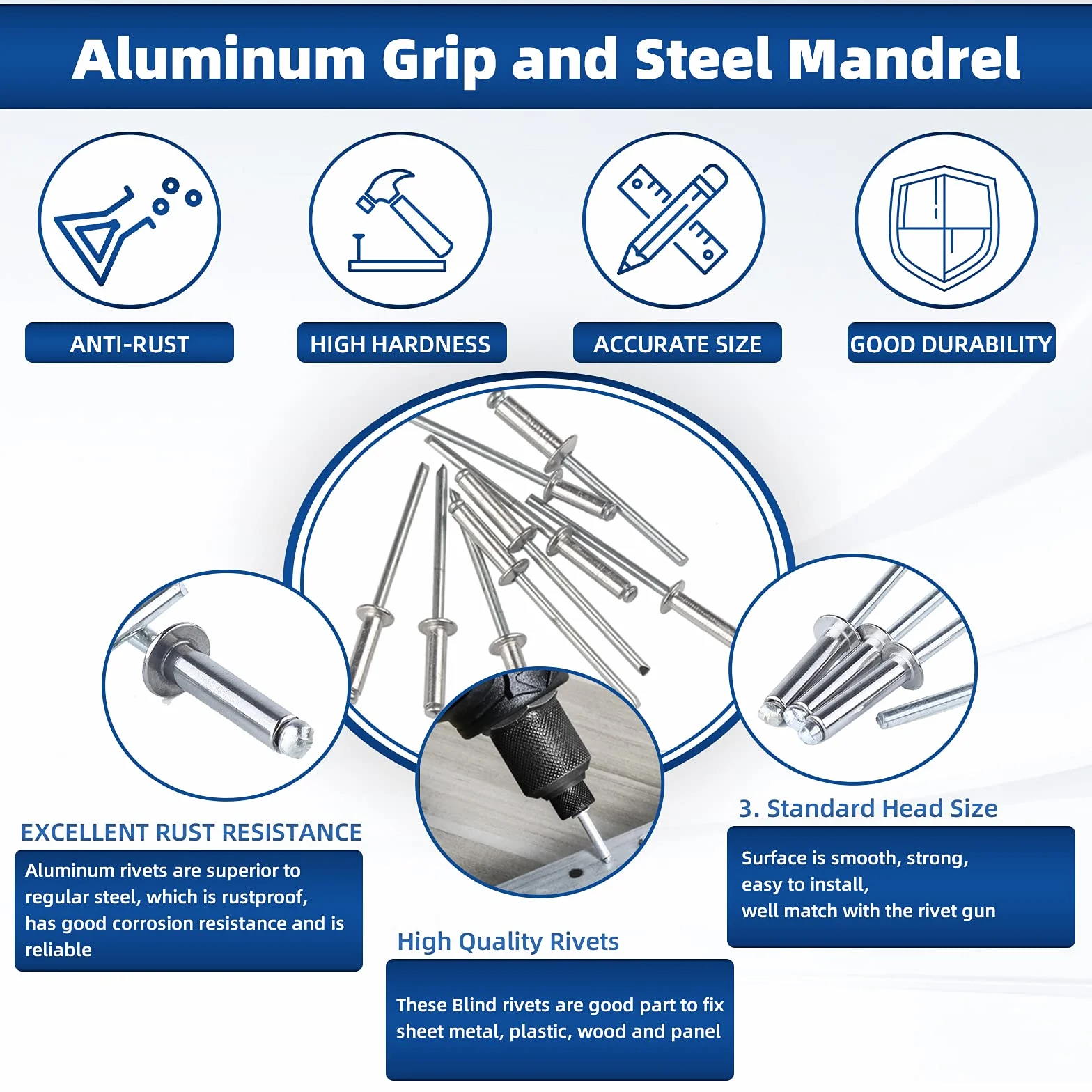 CCLIFE Zestaw 1000 sztuk nity aluminiowe ślepe nity poprzeczne nity stalowe 2,4-3,2-4-4,8mm
