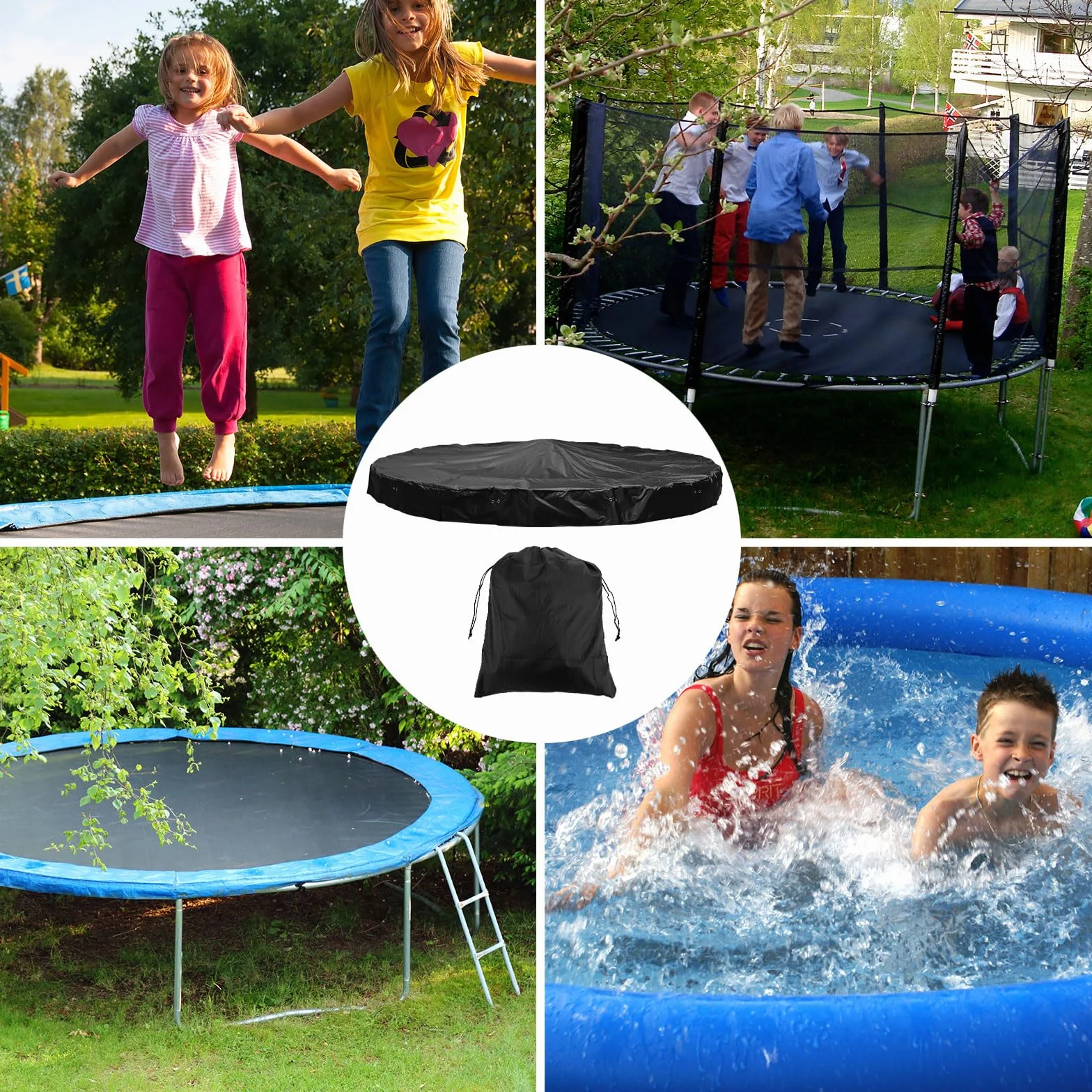 Pokrowiec na Trampoline Zimowa, 244cm Pokrowiec na Trampoline z Tkaniny Oxford Pokrowiec na Trampoline Chroniacy Przed Warunkami Atmosferycznymi Pokrowiec na Trampoline(Czarny)