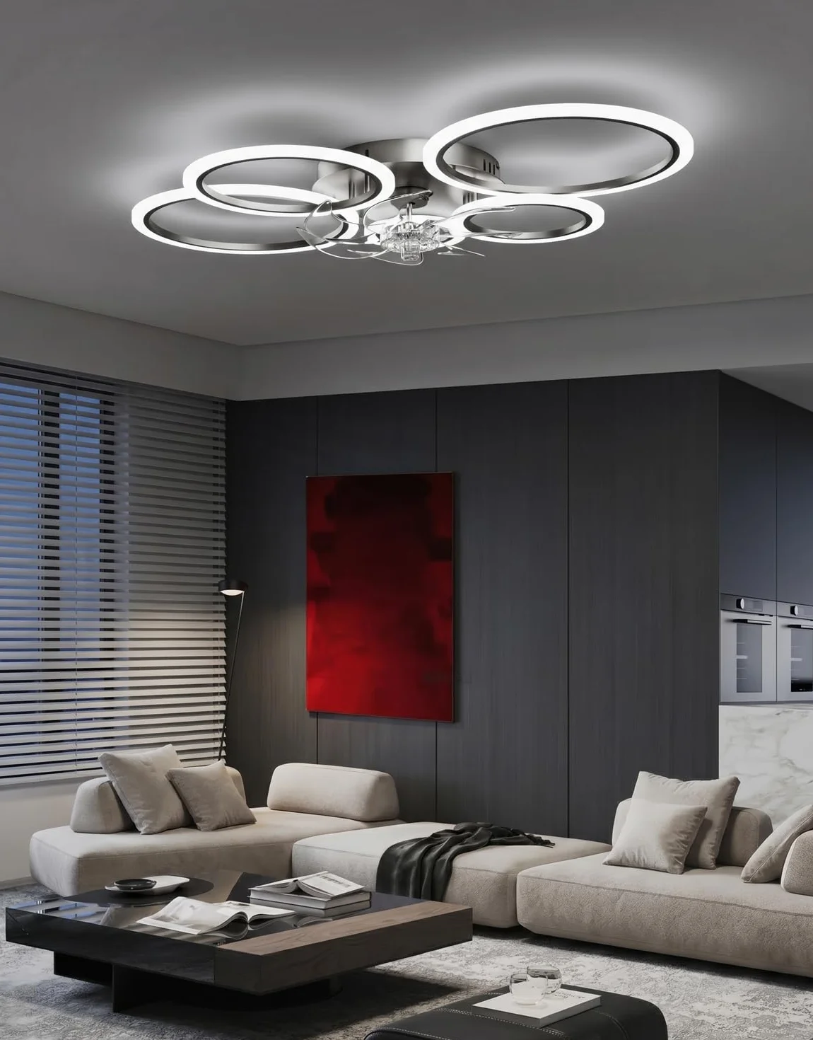 Wentylator sufitowy LED z silnikiem DC, kompatybilny z Alexa, Asystent Google, 6 prędkości, ściemnianie, tryb letni/zimowy