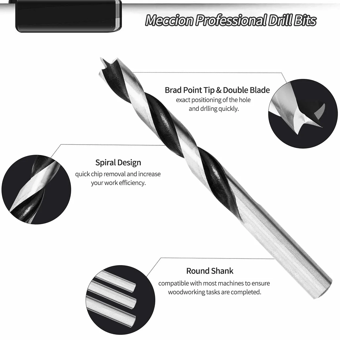 Meccion Wiertła do drewna 4 mm 10 szt. Brad Point Auger