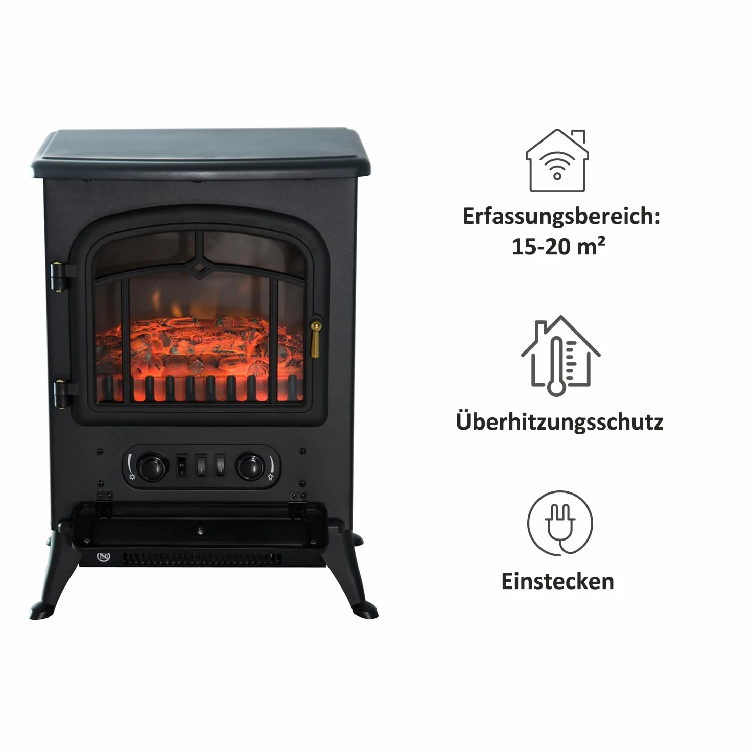 HOMCOM elektryczny piec kominkowy efekt płomienia 1000/2000W ochrona przed przegrzaniem metal czarny 45 x 28 x 54,8 cm
