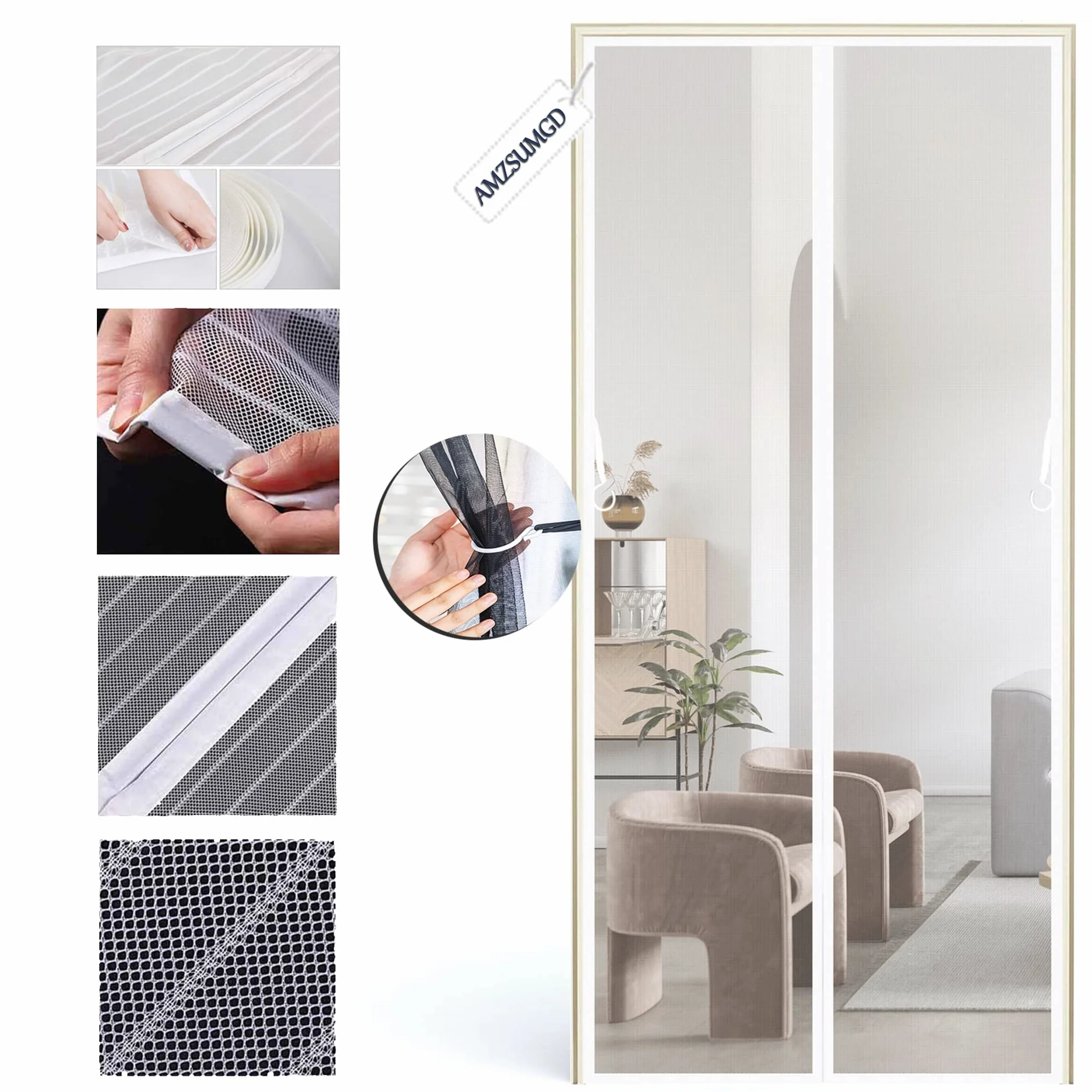 Magnetic Screen Door 170 x 200 cm Heavy Duty Mosquito Net for Balcony Patio