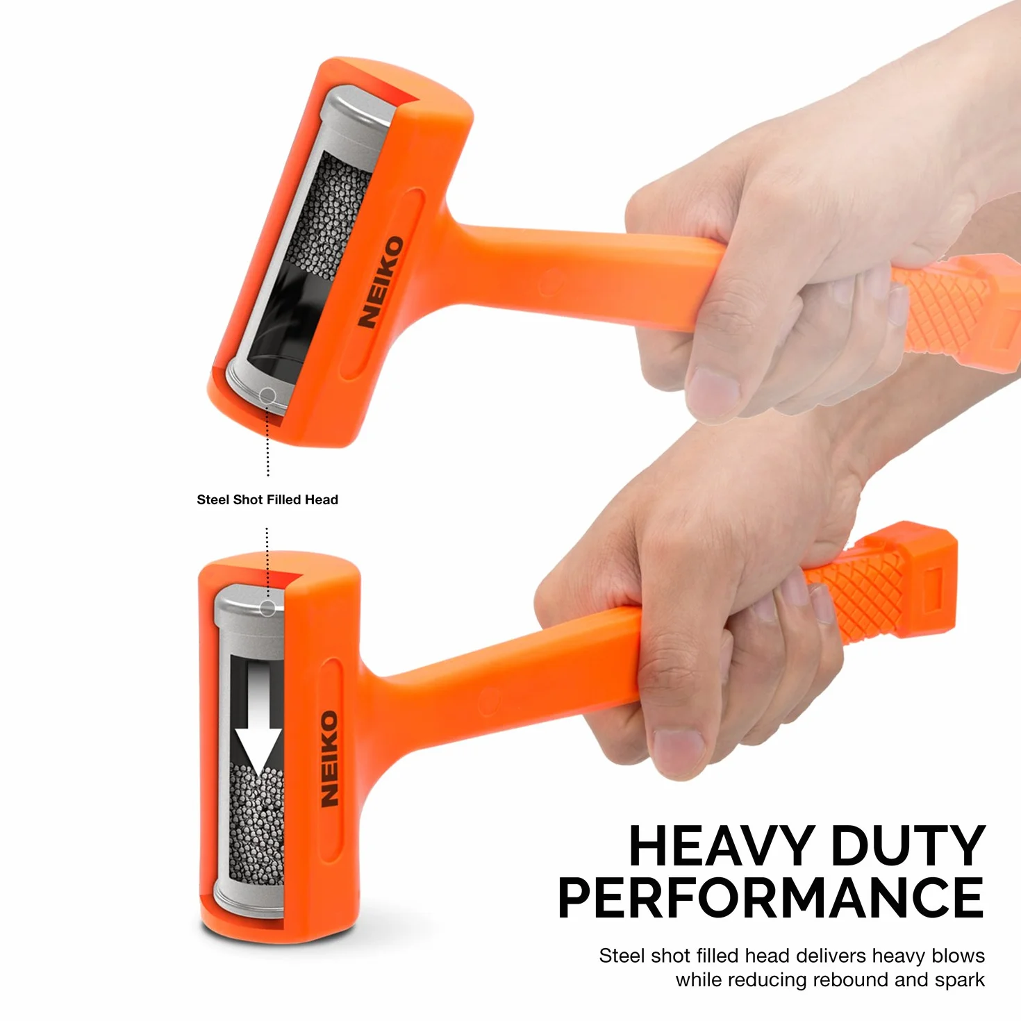 Neiko 02846A 0.5 kg Dead Blow Hammer Neon Orange Unibody Molded Odporny na iskry