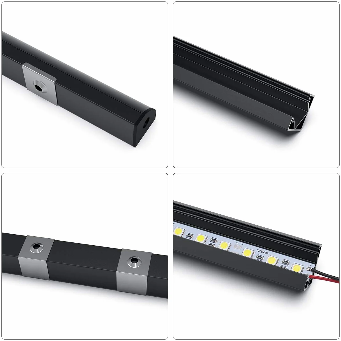 Profil aluminiowy LED V 45° 10x1m kanały dyfuzory zaślepki czarna osłona taśm LED narożny