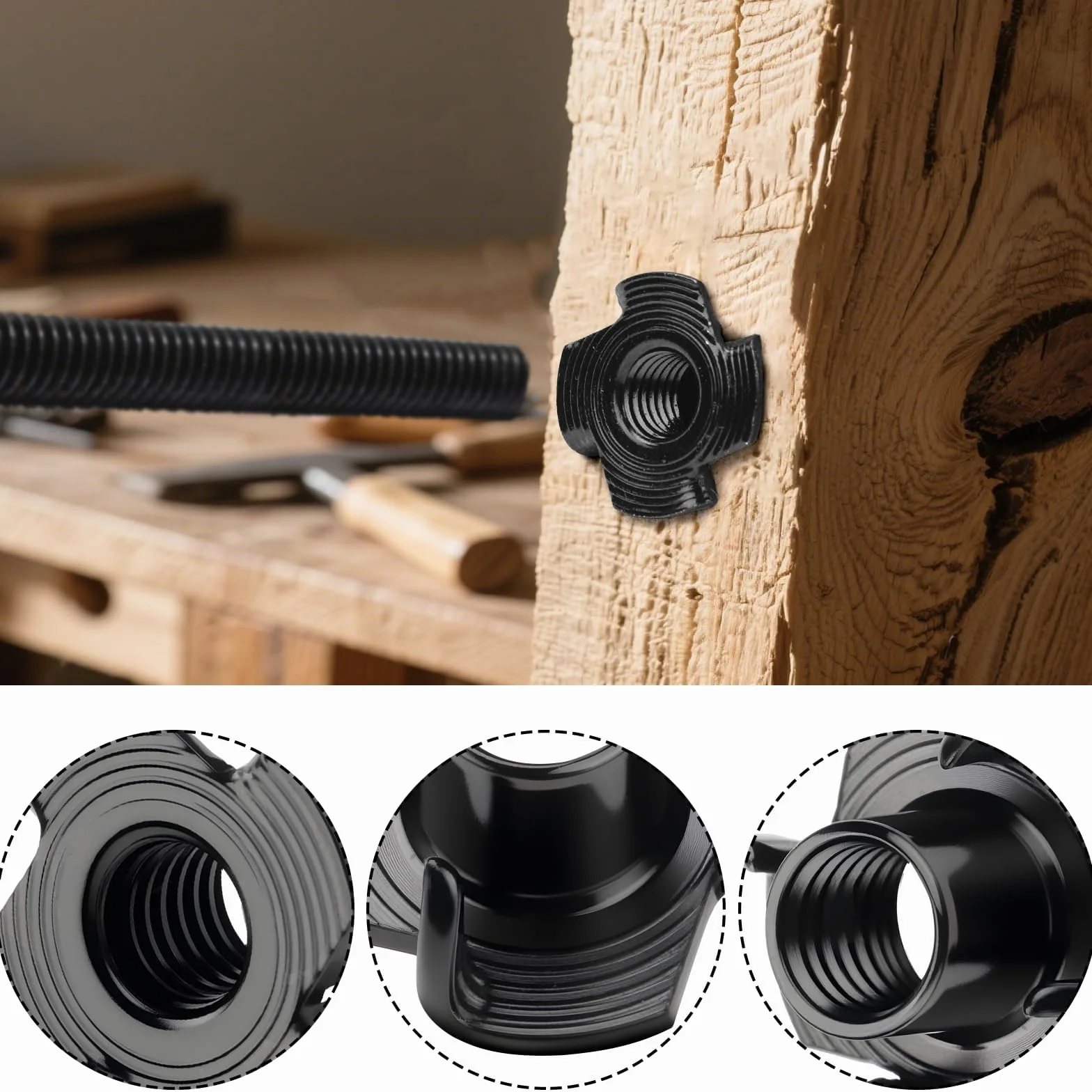 Mbsomnus Nakrętki wbijane M6 x 10 mm, 30 sztuk, wkładki gwintowane do drewna