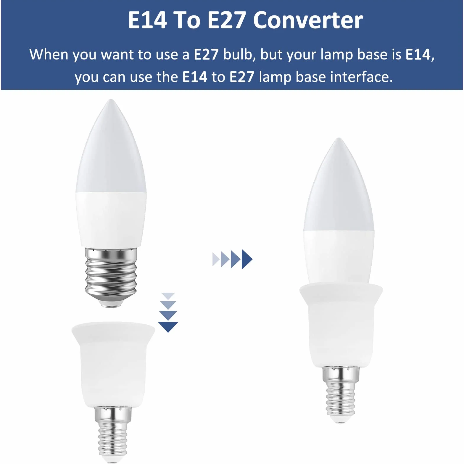 Adapter E14 na E27, konwerter gwintu Edisona do lamp LED, żarówek, halogenów, CFL