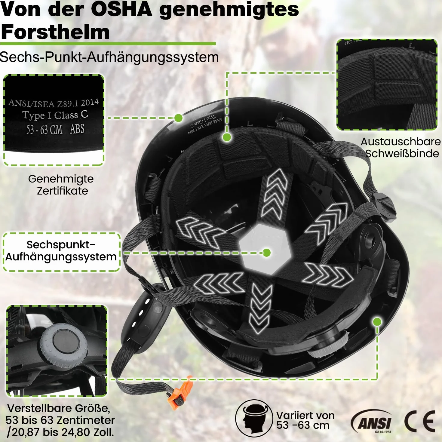 GREEN DEVIL Kask ochronny do piły łańcuchowej EN397 5 w 1 z osłoną twarzy wizjer nauszniki wentylowany