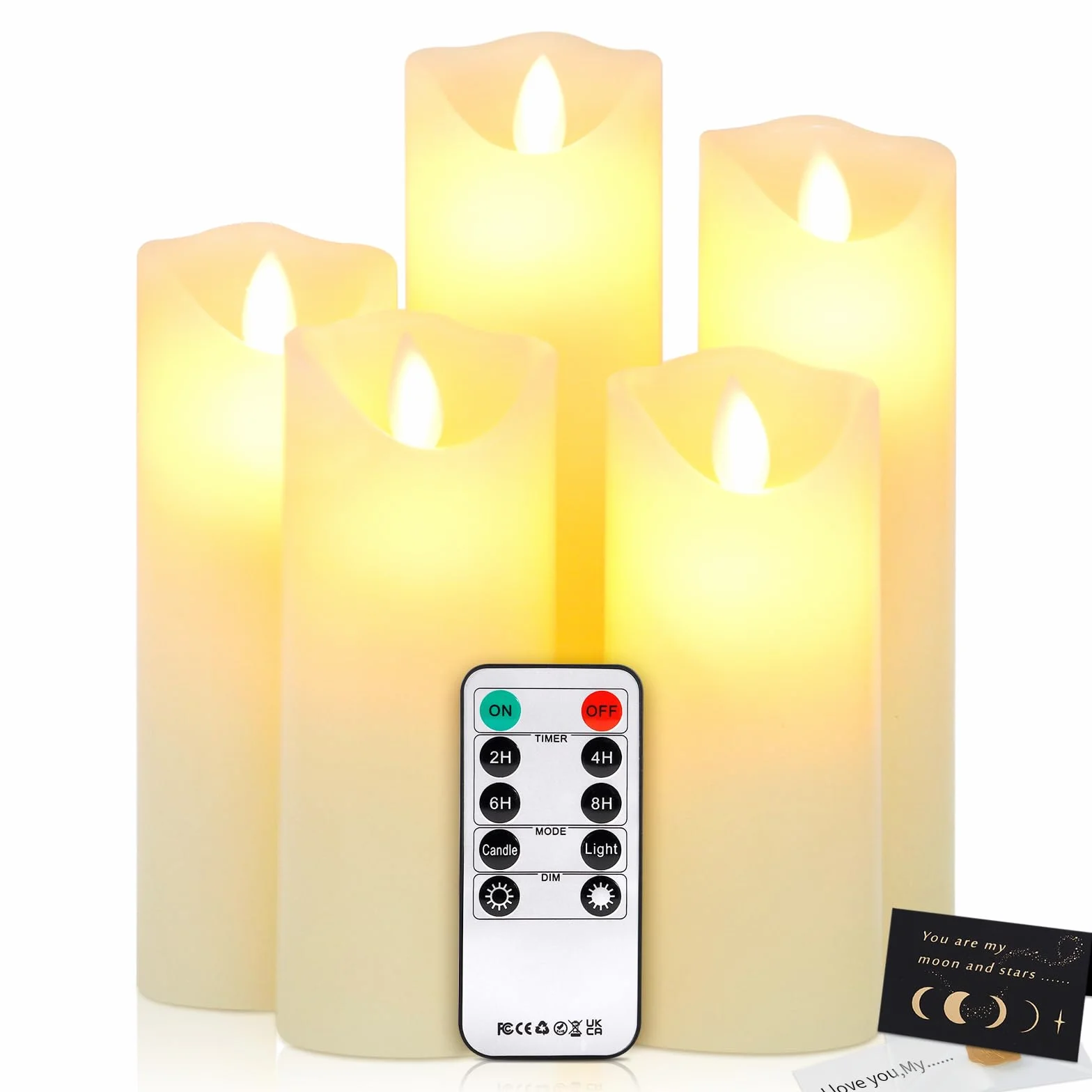 Świece LED Bezpłomieniowe 5-Pack Zasilane Bateryjnie z Pilotem i 24h Czasomierzem Prawdziwy Wosk