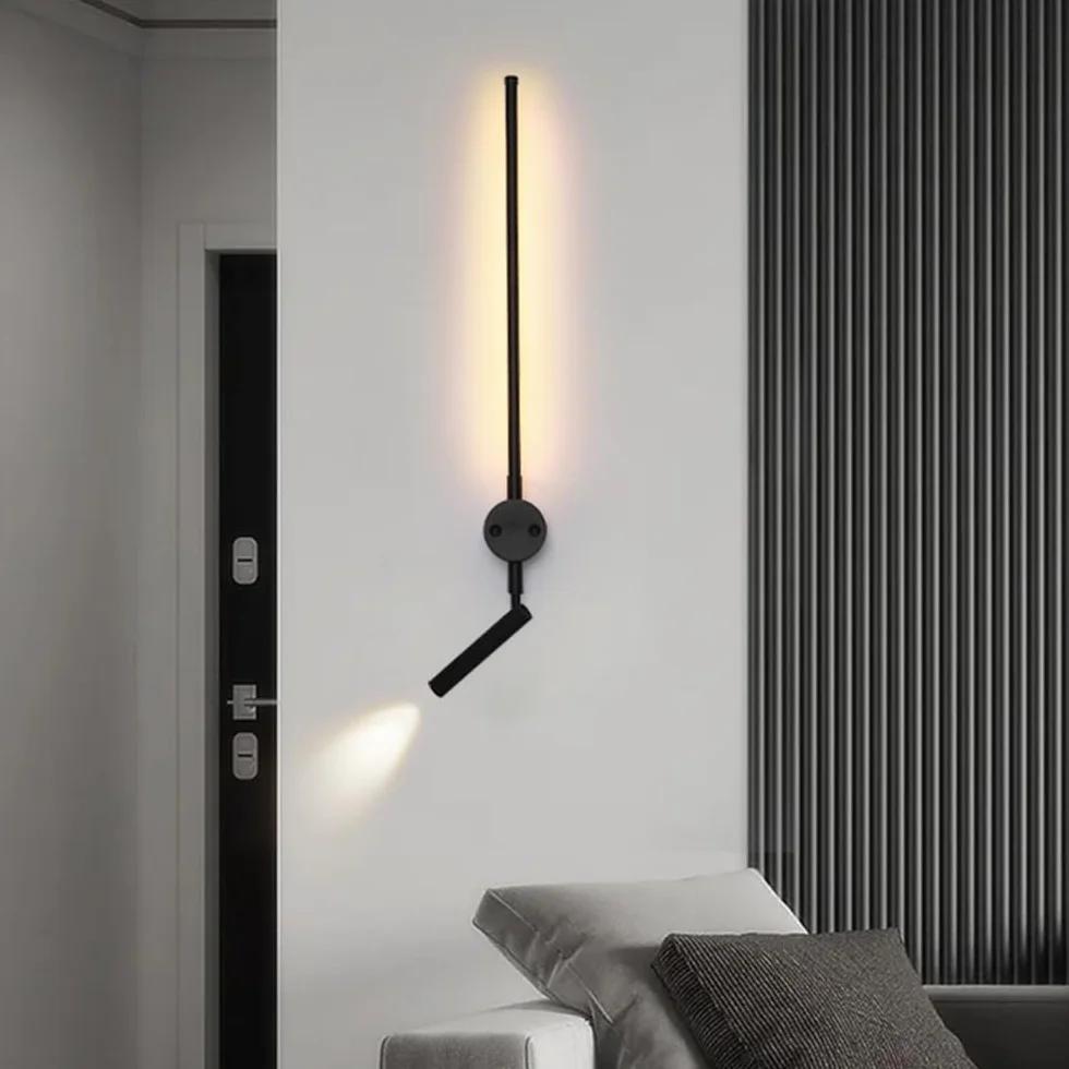 Kinkiety ścienne liniowe długie diody LED czarne dekoracje wewnętrzne montaż ścienny lampa oprawa z 1 podkładką ścienną obrotowy reflektor do czytania nowoczesne aluminiowe kinkiet