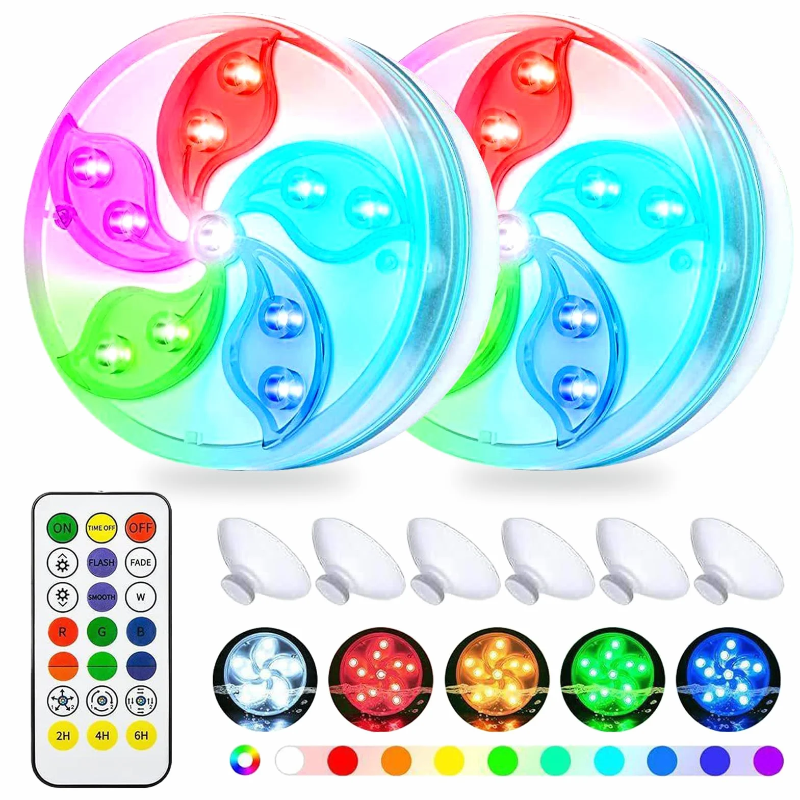 auvstar Oświetlenie basenowe LED do basenu, podwodne, kolorowe lampy LED do wanny, wielokrotnego ładowania, zmieniające się kolory, oświetlenie jacuzzi, podwodne (styl A, 2 sztuki)