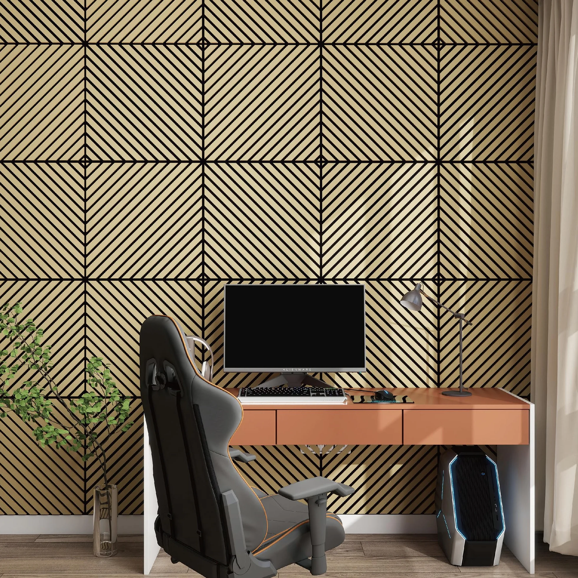 Panele ścienne akustyczne Vang 3D ukośne lamele dąb 1,44 m² zestaw 4 forniry drewniane
