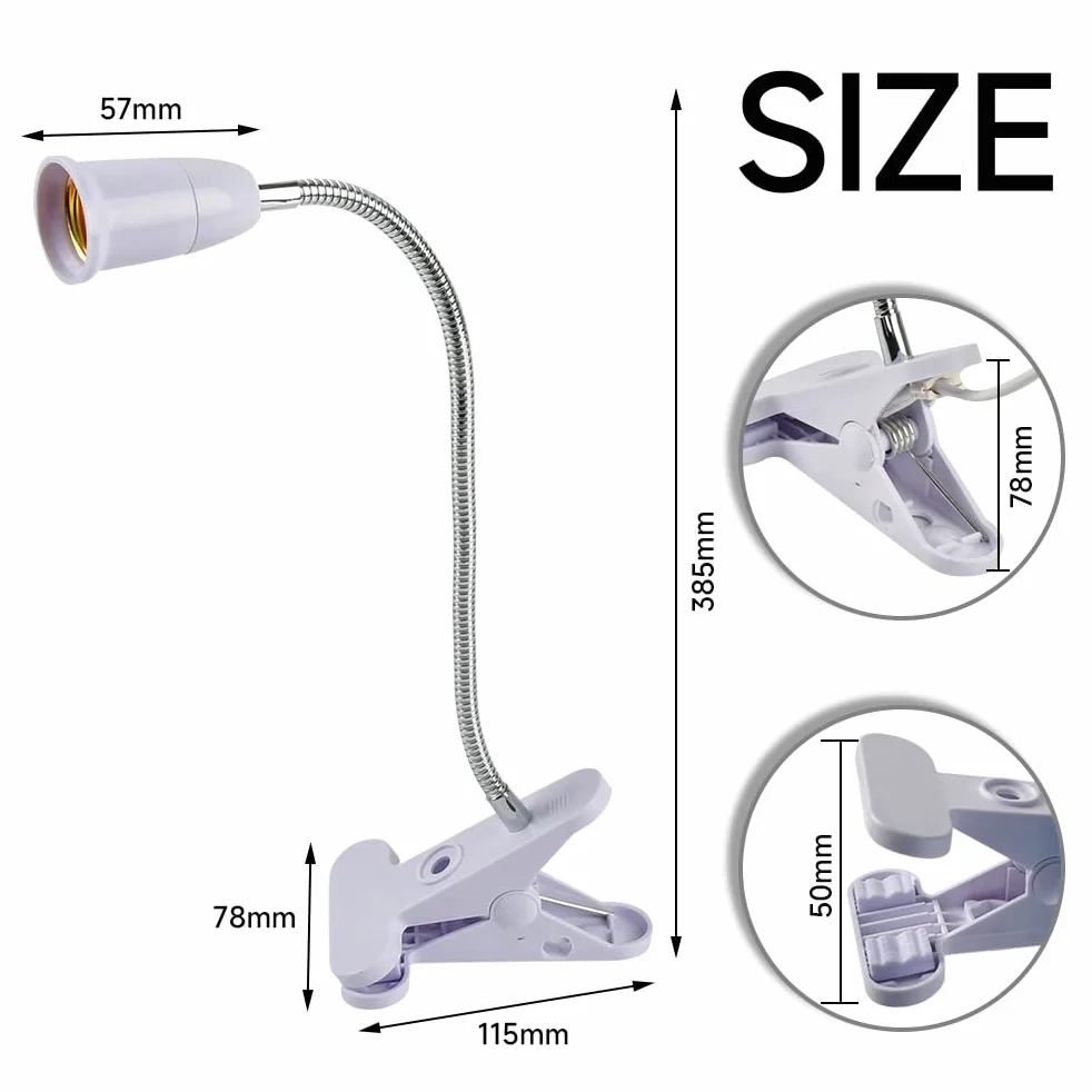 TIMESETL Lampa z klipsem E27 2 szt. 45 W regulowana 360° gęsia szyja biurkowa z zaciskiem