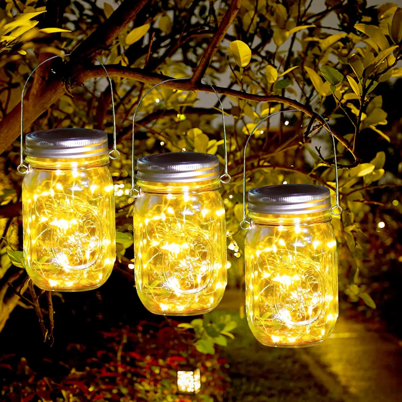 Lampy solarne Mason Jar 4 sztuki LED 30 diod IP65 wodoszczelne wiszące do ogrodu balkonu