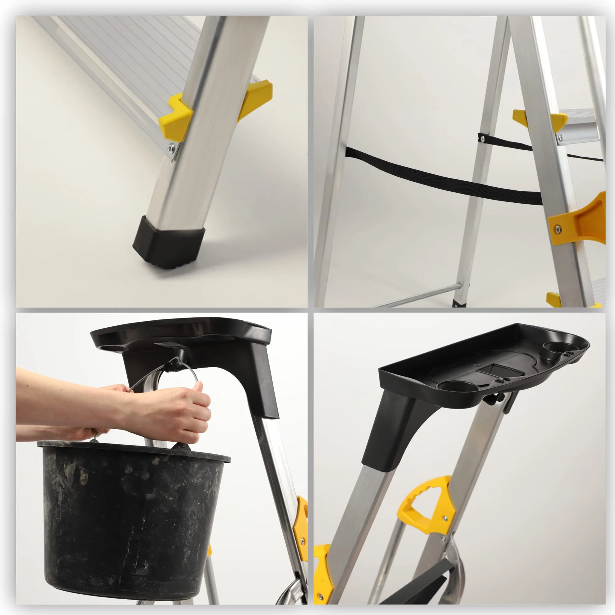 KADAX Drabina aluminiowa 4-stopniowa składana z poręczą 150 kg