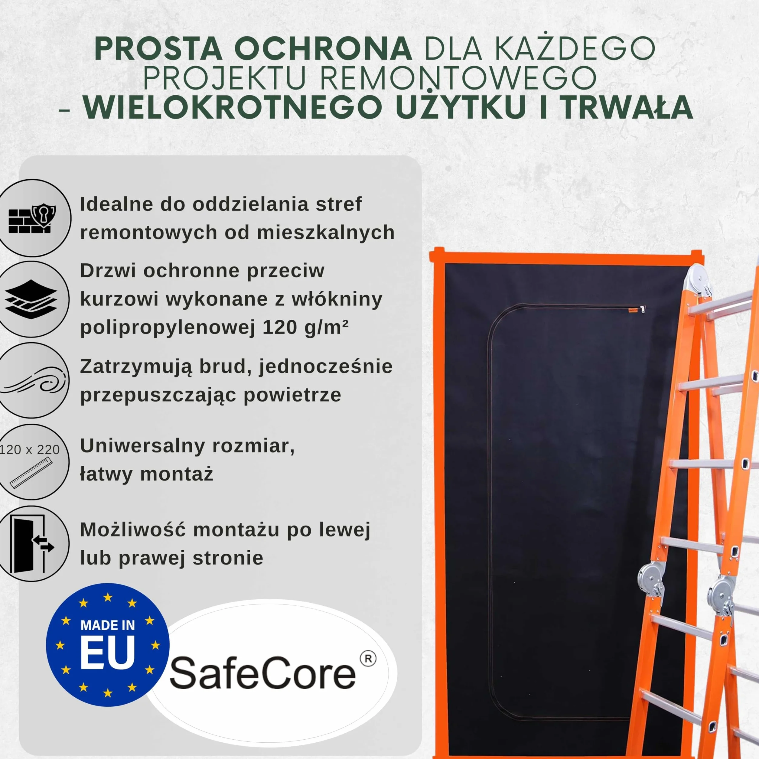 Drzwi przeciwpyłowe z taśmą, osłona przeciwpyłowa 220x110 cm, gruba tkanina polipropylenowa