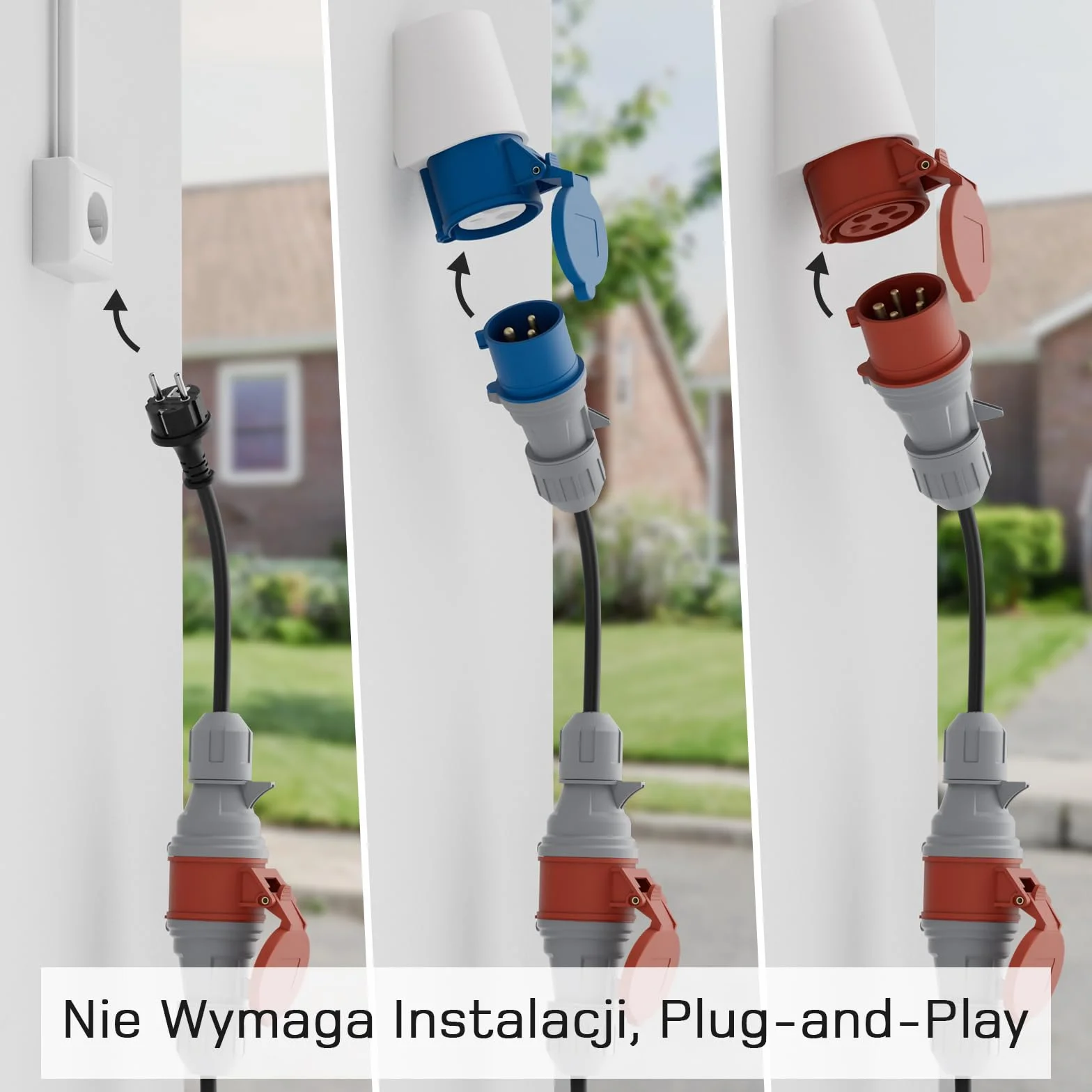 Zestaw adapterów CEE 16A 5-pin 3-fazowy 32A czerwony 1-fazowy 16A niebieski Schuko do EV