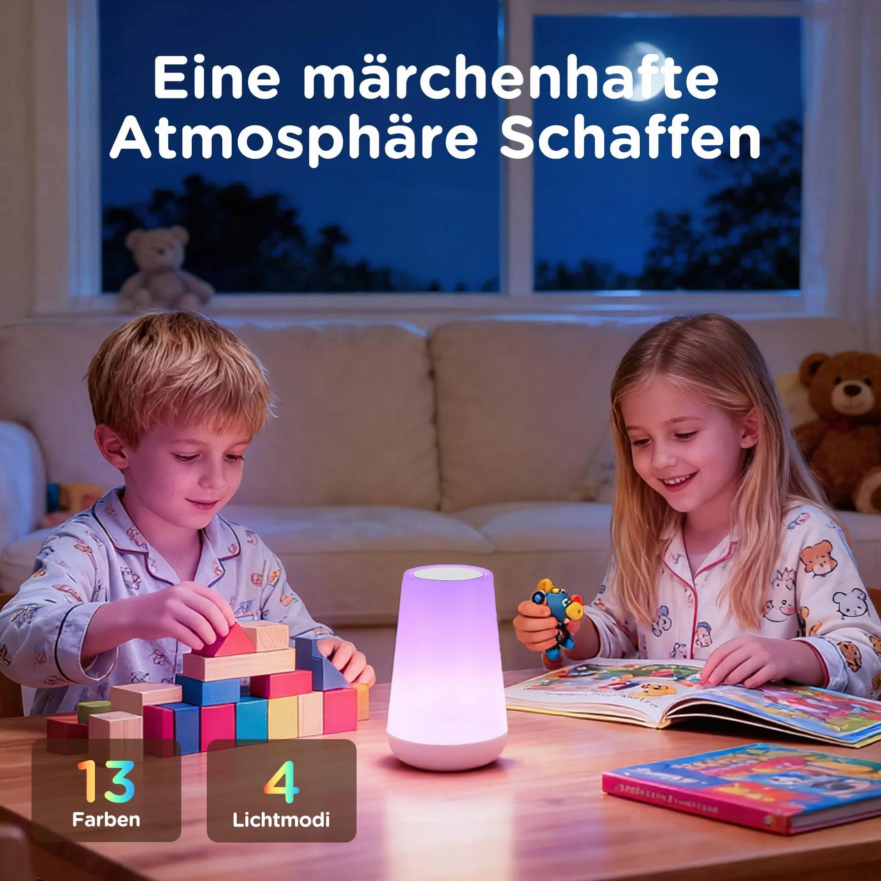Bonsery Lampka nocna LED dotykowa ściemniana z pilotem zdalnego sterowania akumulator z pamięcią 13 zmianami kolorów dla dzieci
