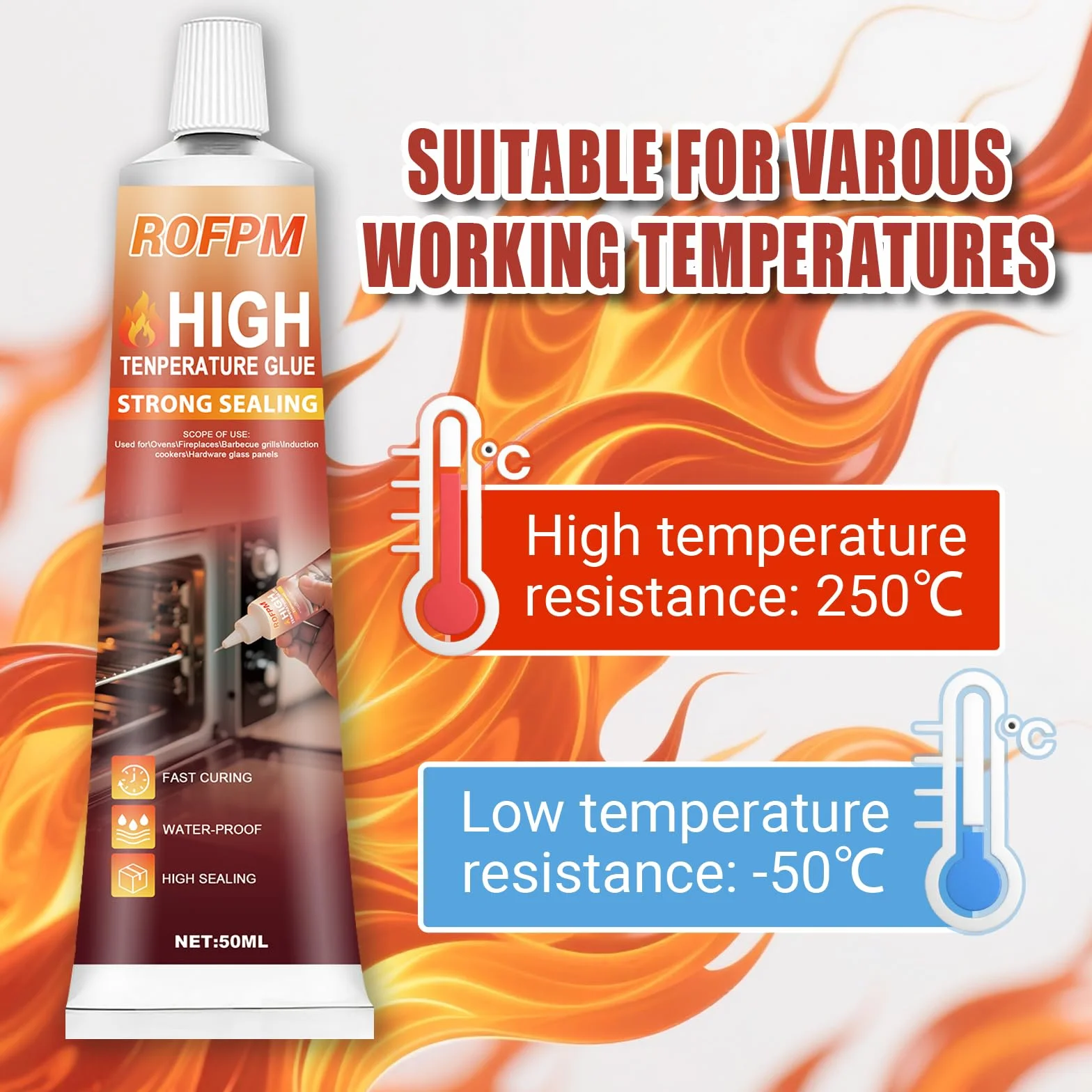 Klej odporny na wysokie temperatury do szamotu, kominków, piekarnika, szkła, ceramiki, kuchenki, rury wydechowej