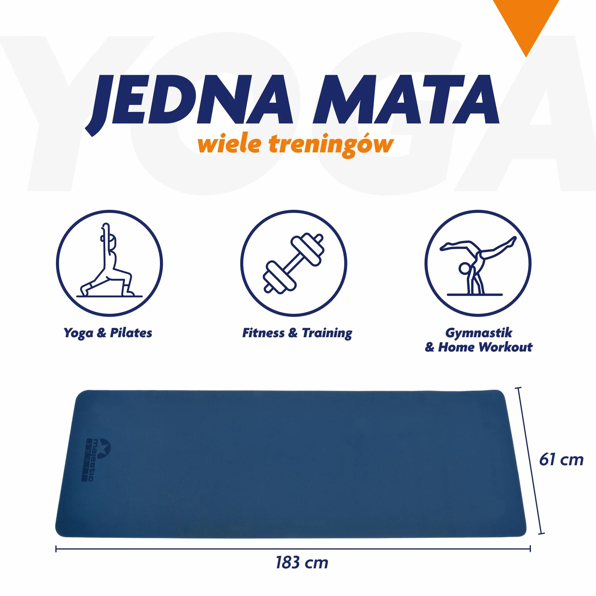 Mata do Ćwiczeń Majestic Yoga 183x61x0,6 cm Lekka Poręczna Niska Pamięć Kształtu Wytrzymała Wodoodporna Antypoślizgowa